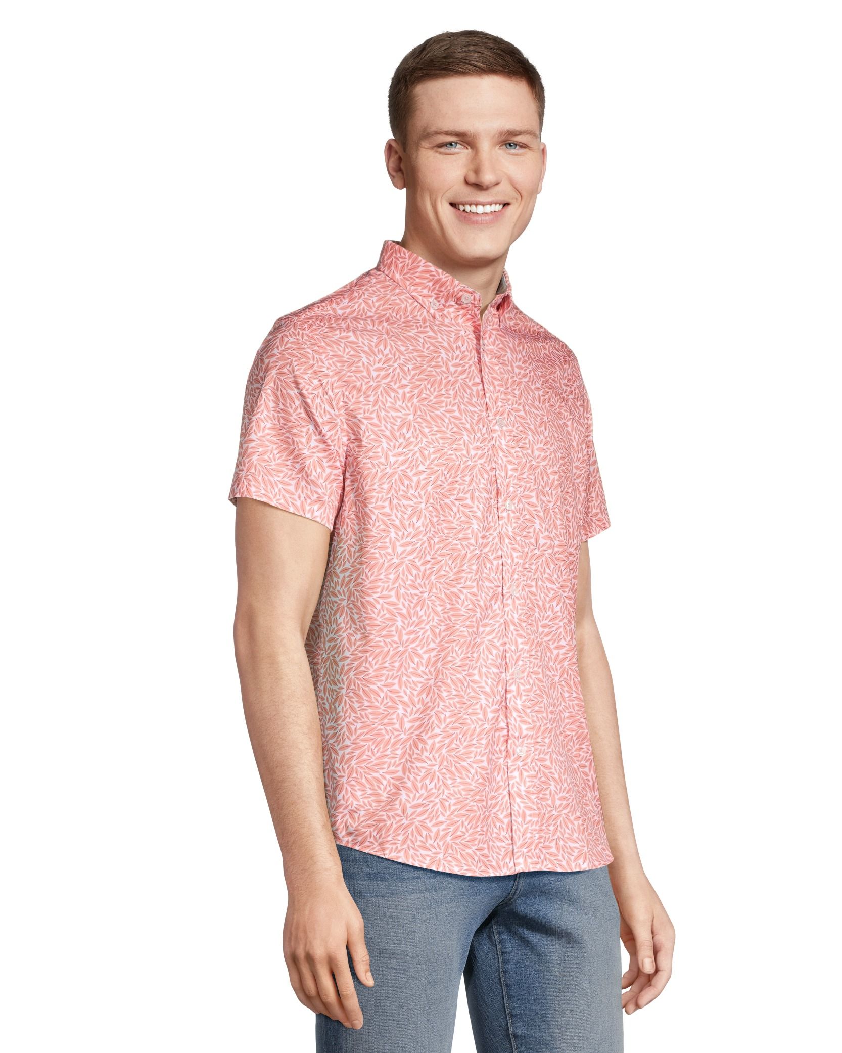 Chemise extensible dans 4&nbsp;sens à imprimé de feuilles corail pour hommes, Report
