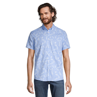 Report Men's 4 Way Stretch Light Blue Leaves Printed Shirt Front_Flat