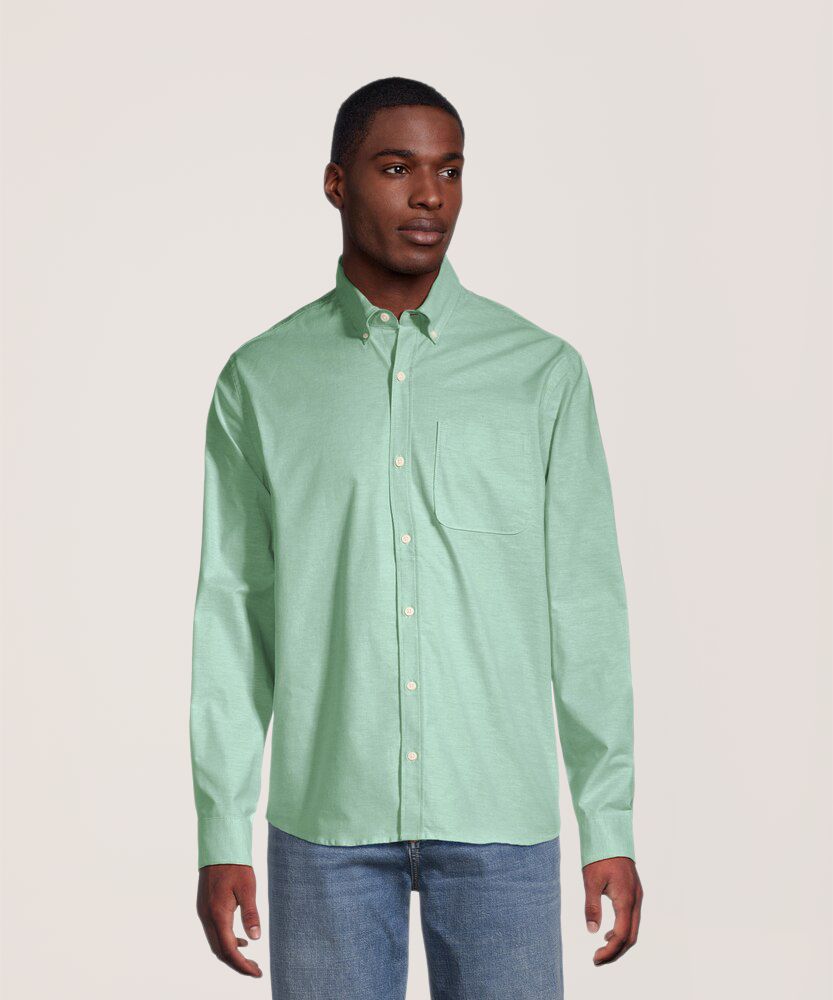 Denver Hayes Men's Oxford Stretch Long Sleeve Casual Shirt