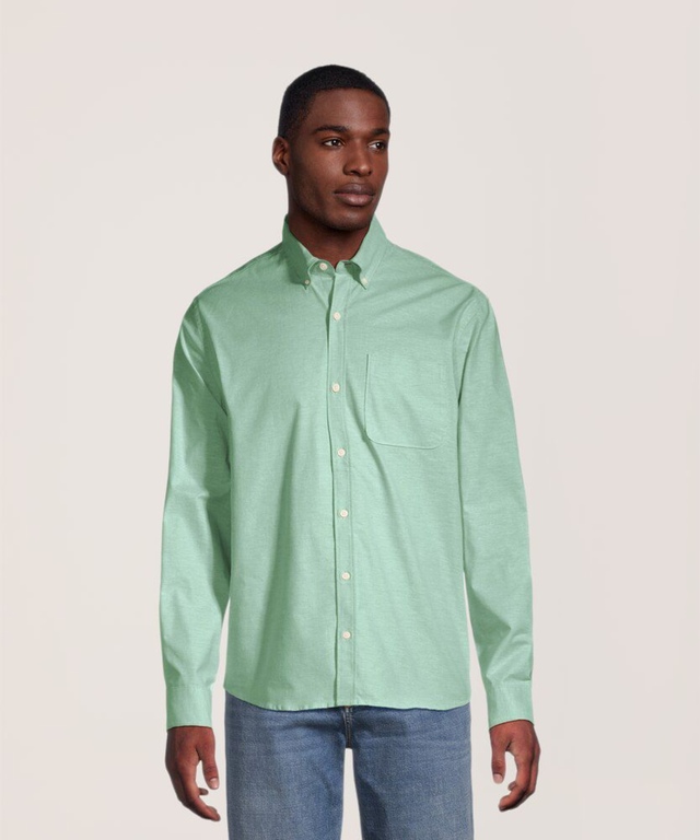 Denver Hayes Men's Oxford Stretch Long Sleeve Casual Shirt