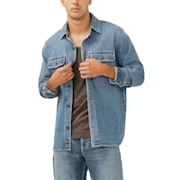 Silver Men's Denim Shacket Front_Angled_Left