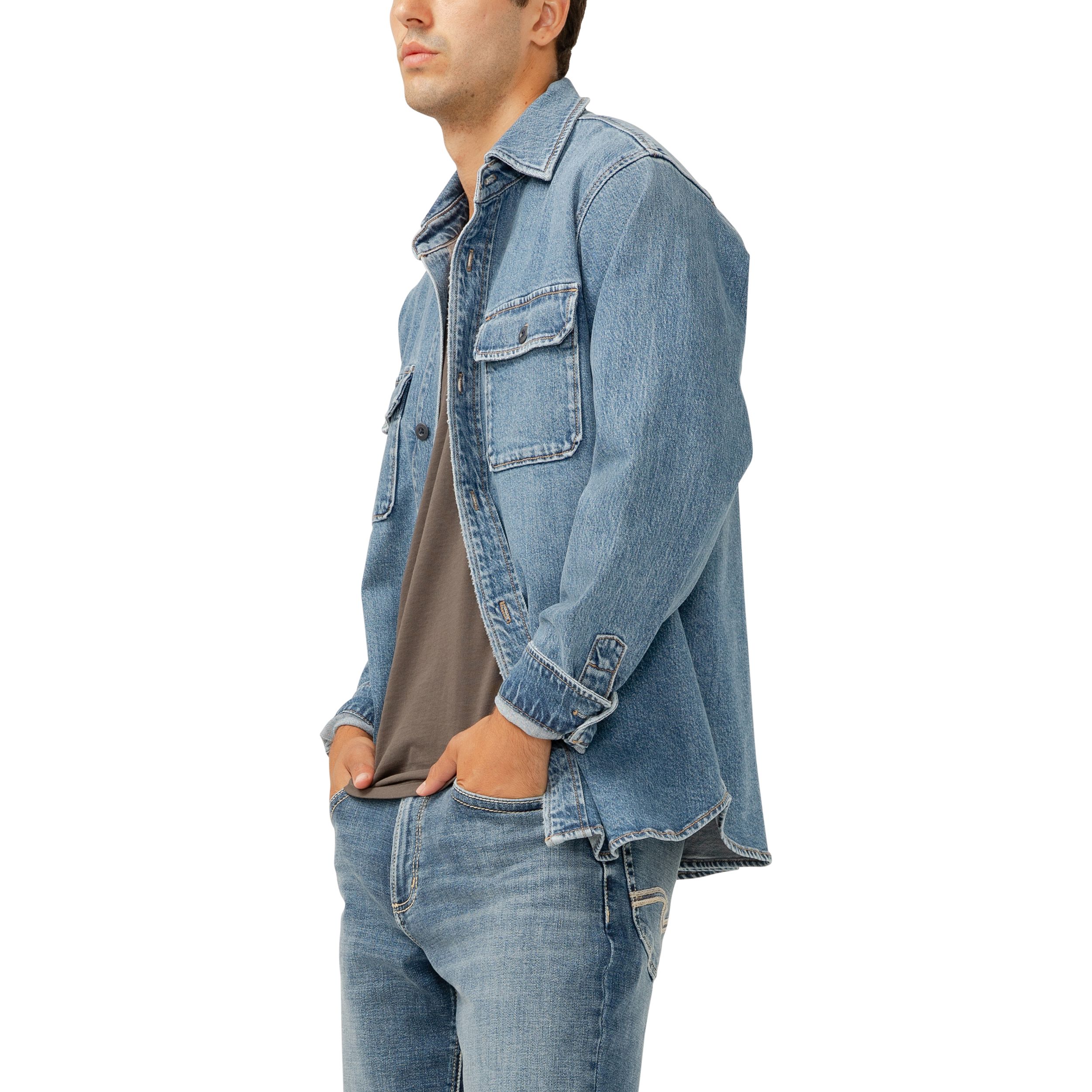 Veste-chemise en denim pour hommes, Silver