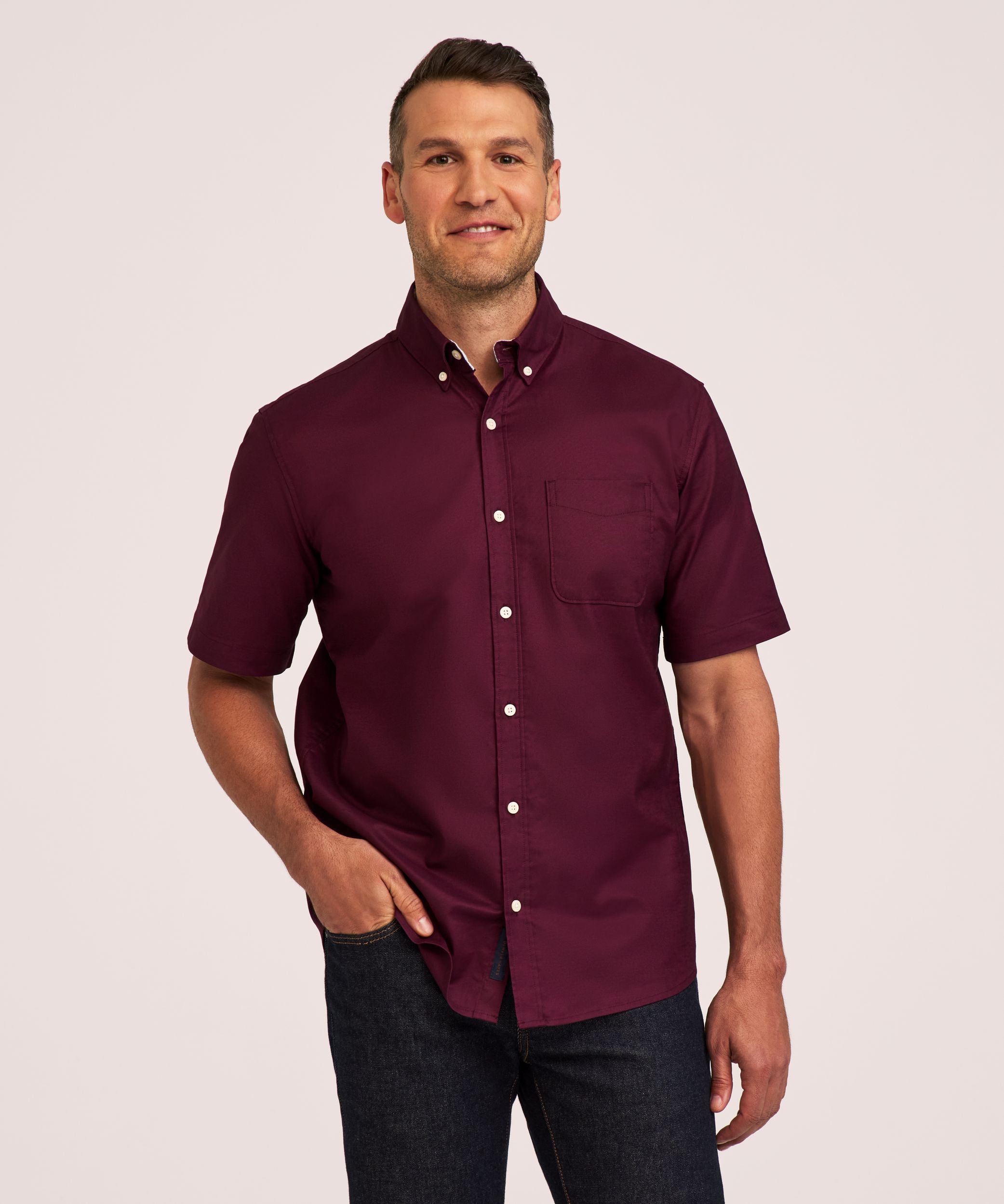 Denver Hayes Men's Stretch Oxford Casual Button Down Shirt