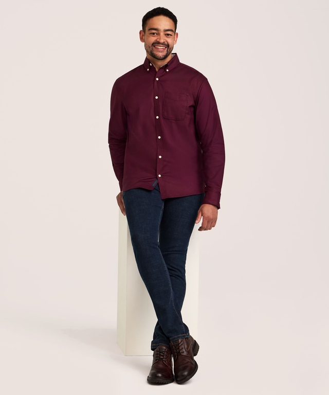 Chemise boutonnée décontractée et extensible Oxford à manches longues pour hommes, Denver Hayes
