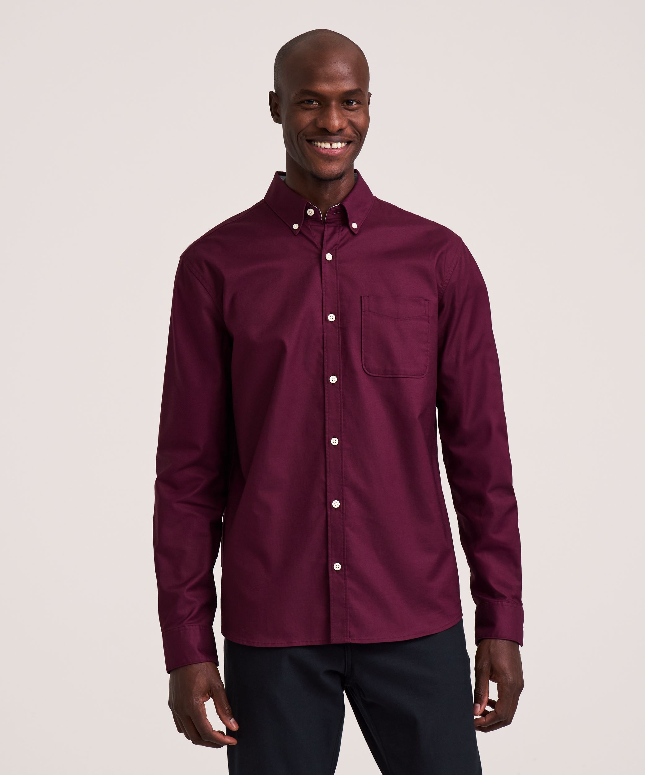 Chemise boutonnée décontractée et extensible Oxford à manches longues pour hommes, Denver Hayes