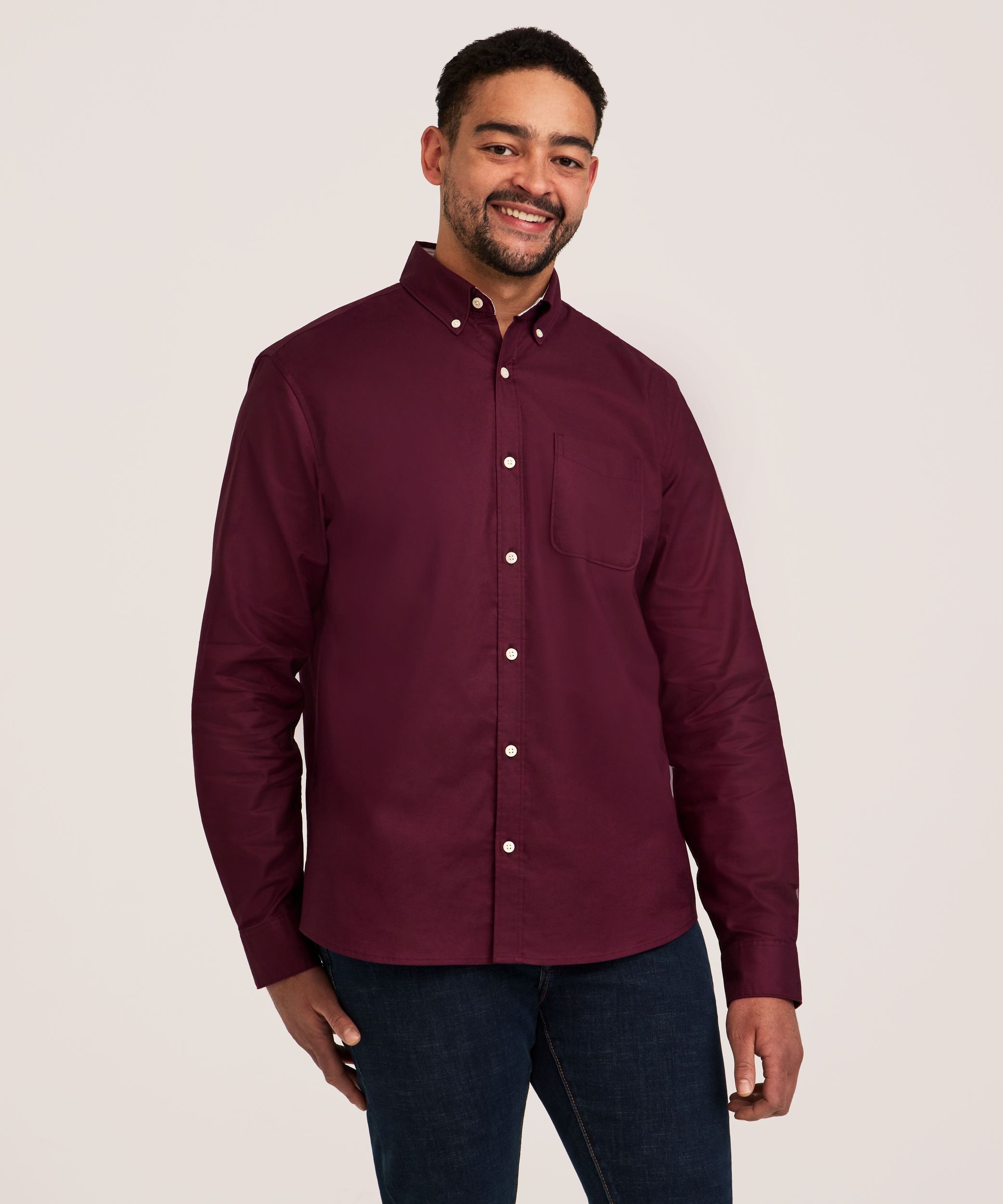 Chemise boutonnée décontractée et extensible Oxford à manches longues pour hommes, Denver Hayes