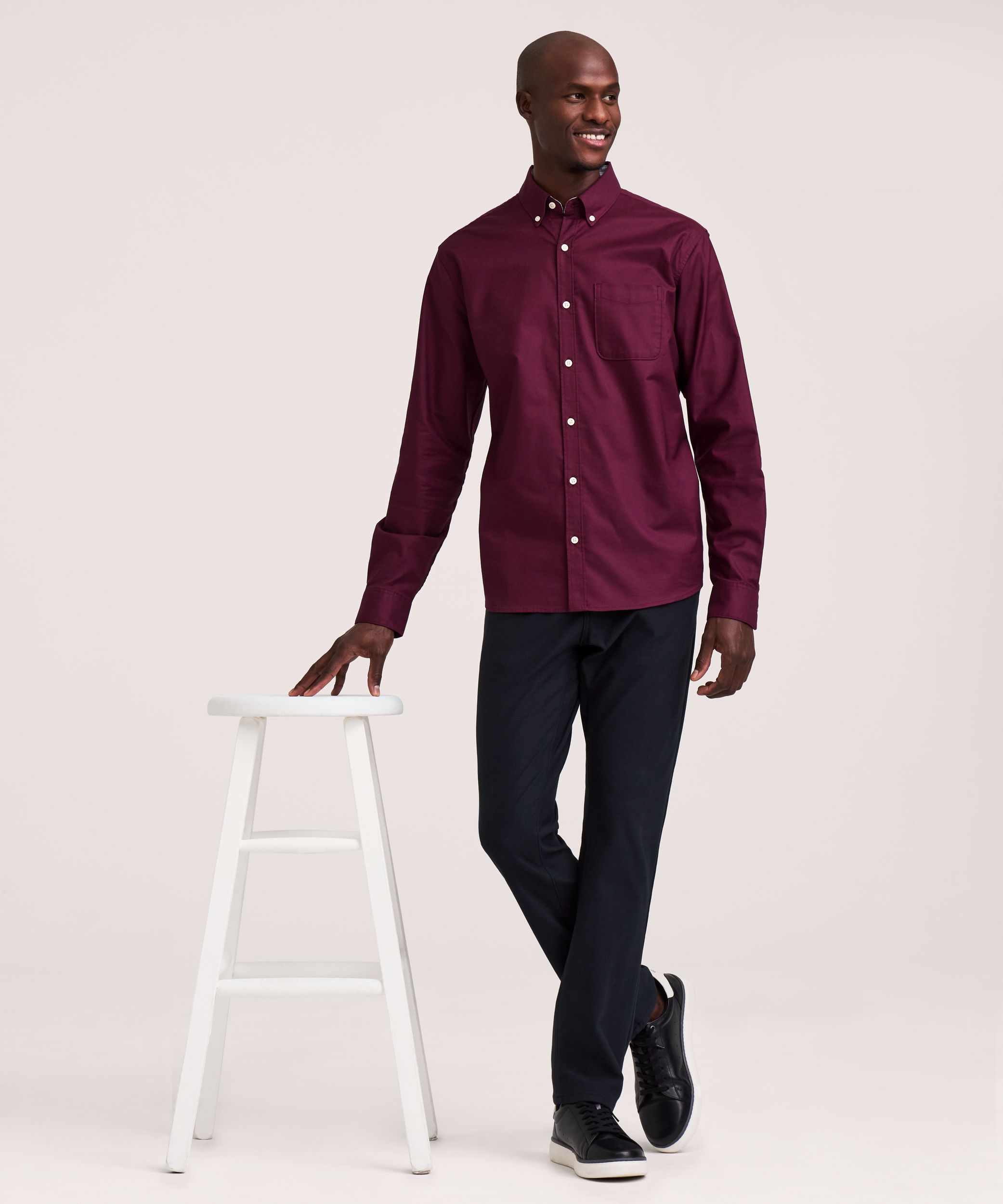 Chemise boutonnée décontractée et extensible Oxford à manches longues pour hommes, Denver Hayes