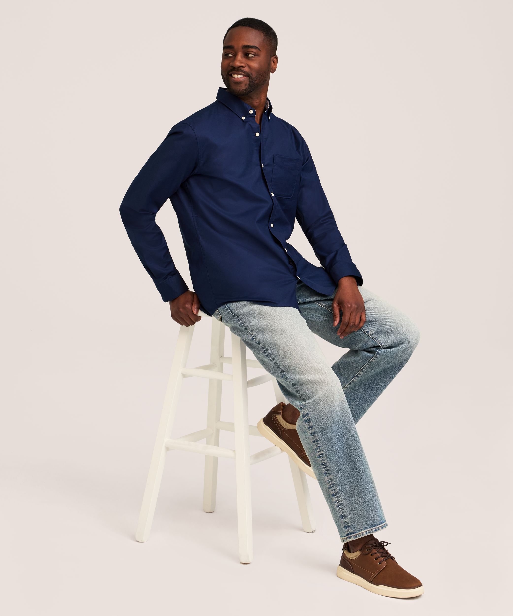 Denver Hayes Men's Stretch Oxford Casual Long Sleeve Button Down Shirt