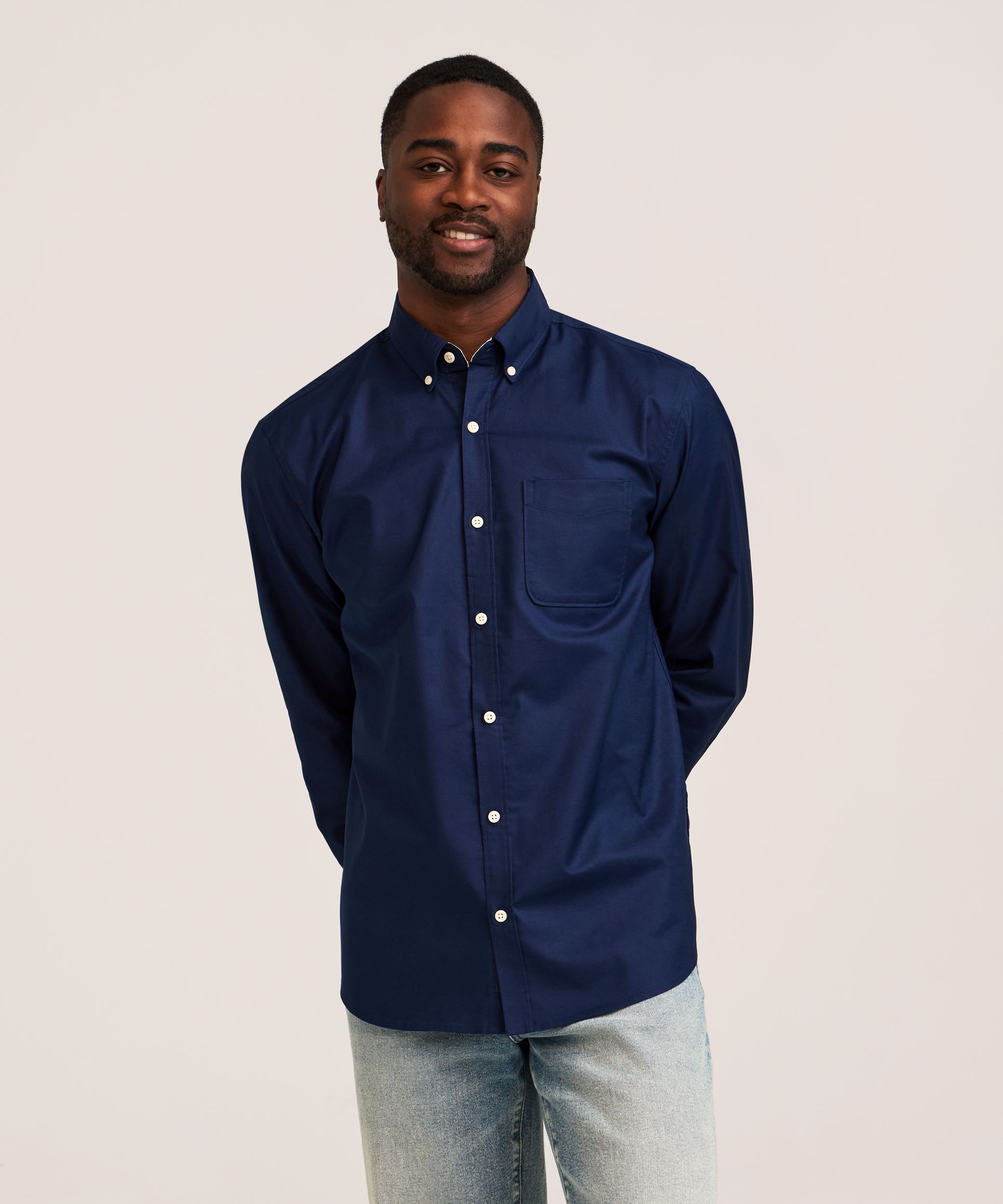 Denver Hayes Men's Stretch Oxford Casual Long Sleeve Button Down Shirt