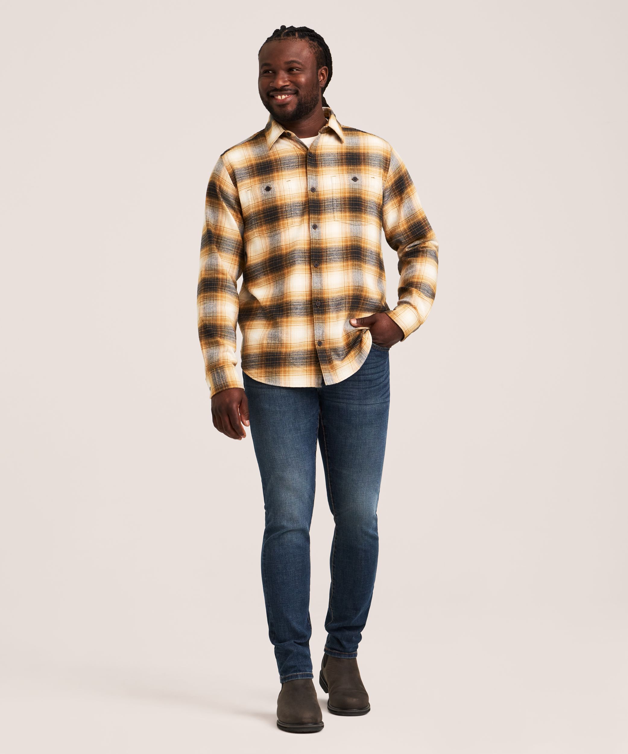 WindRiver Men's Basic Stretch Flannel Shirt