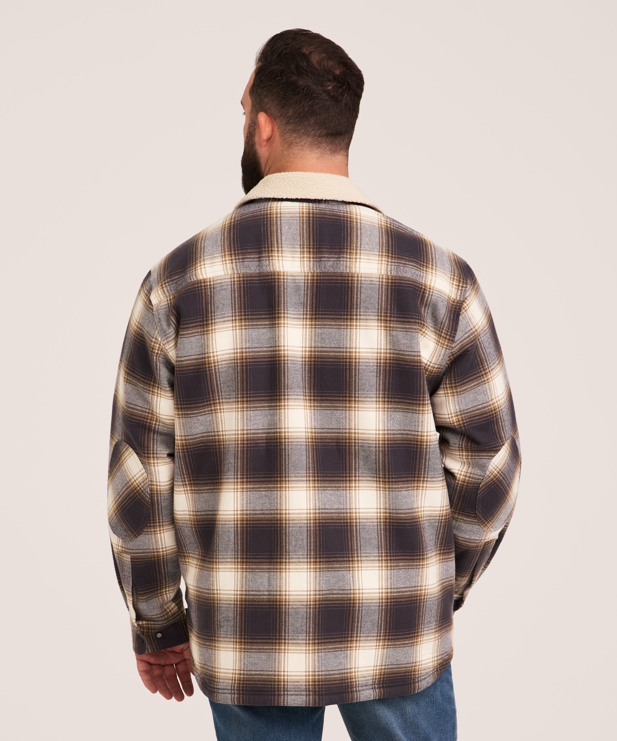 WindRiver Men's T-MAX Heat™ Sherpa Lined Flannel Shacket Back_Flat