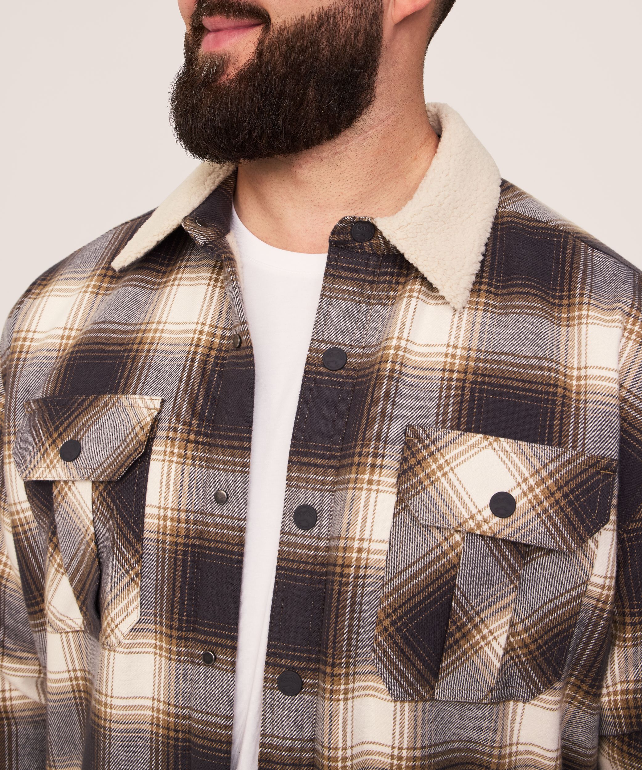 WindRiver Men's T-MAX Heat™ Sherpa Lined Flannel Shacket CloseUp