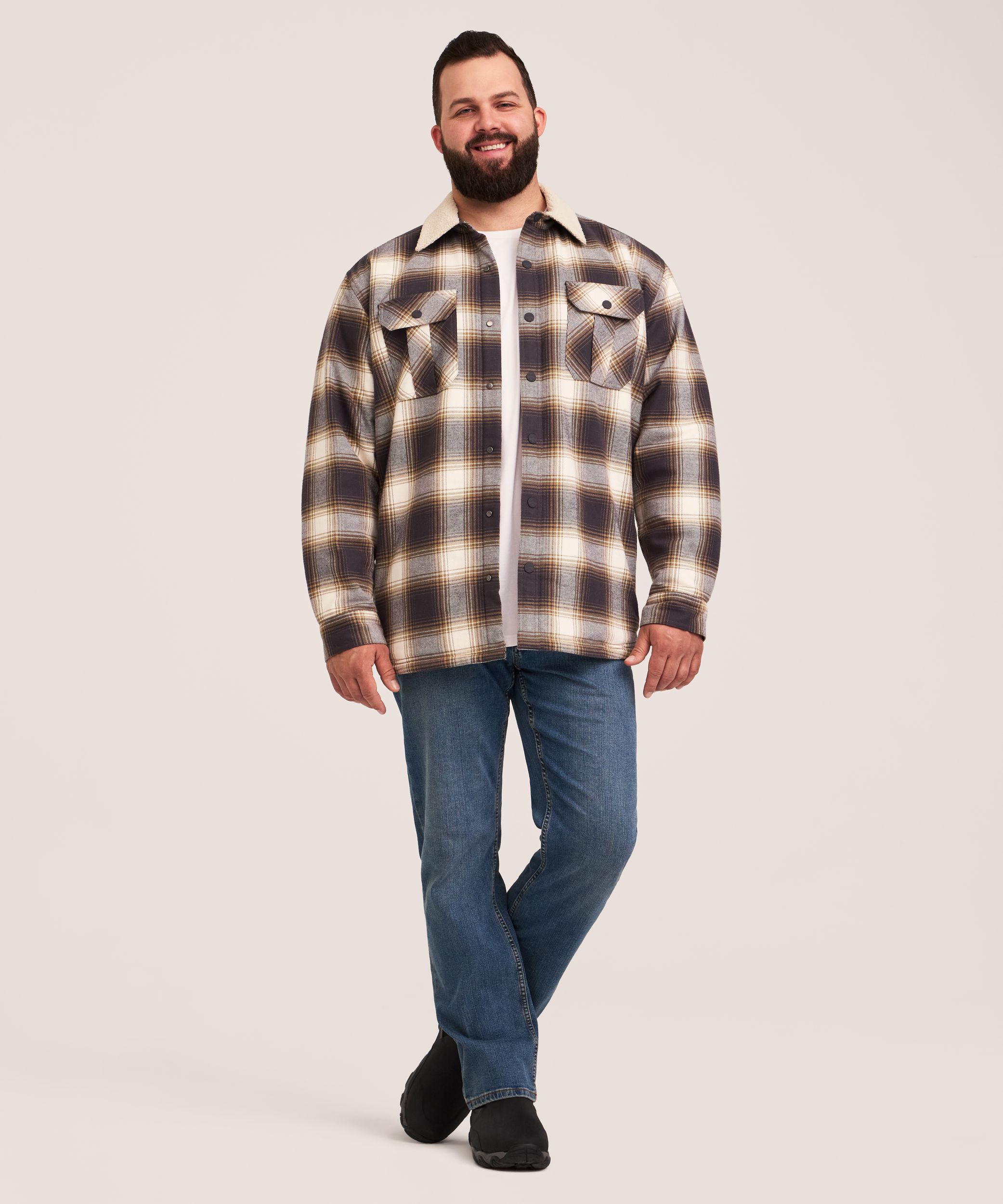 WindRiver Men's T-MAX Heat™ Sherpa Lined Flannel Shacket Front_Flat