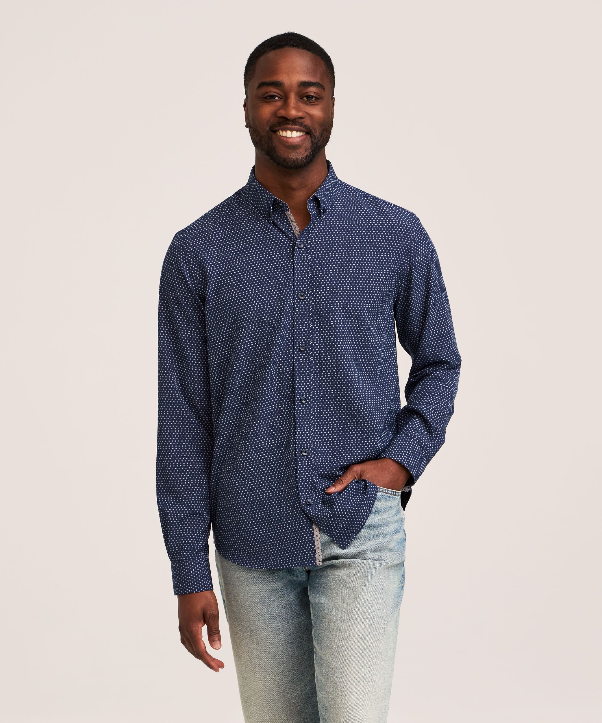 Chemise boutonnée hybride à manches longues extensible dans 4&nbsp;sens pour hommes, Denver Hayes