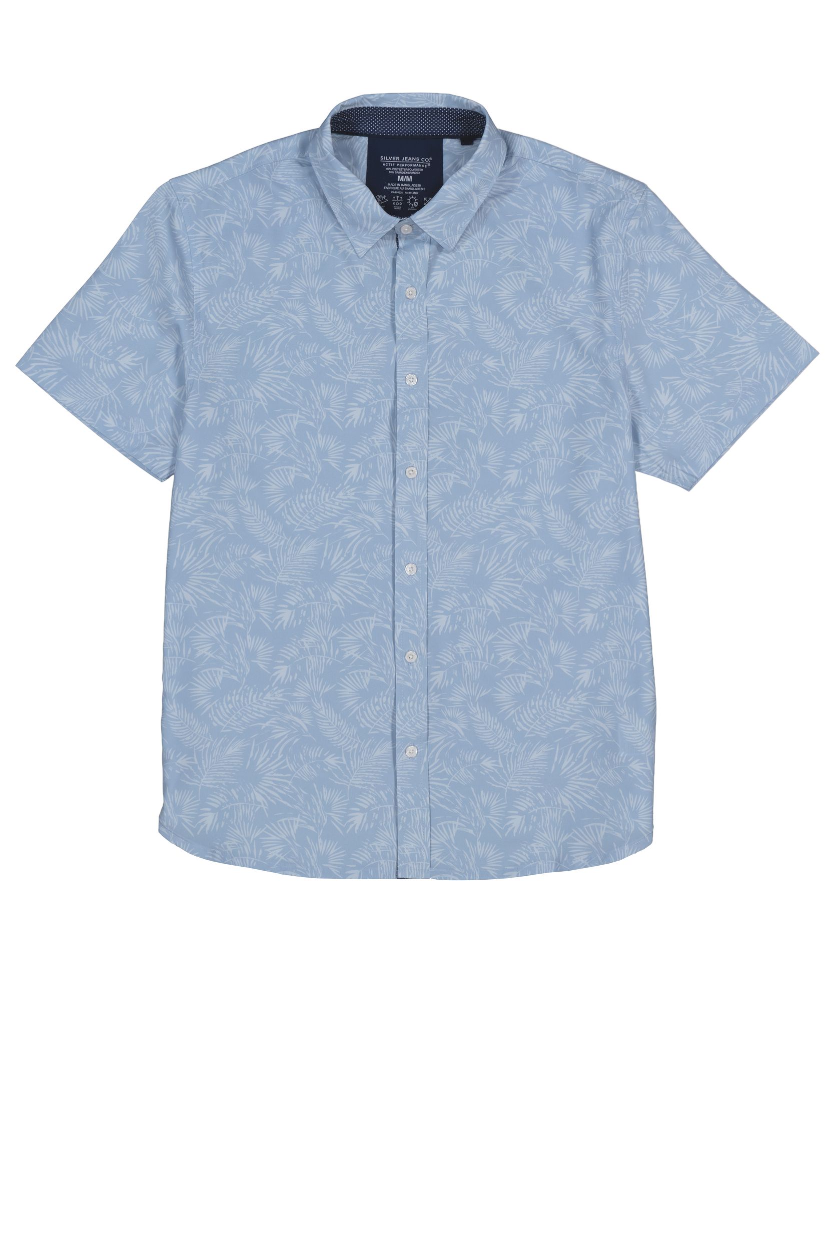 Chemise à manches courtes extensible à imprimé intégral ton sur ton pour hommes, Silver