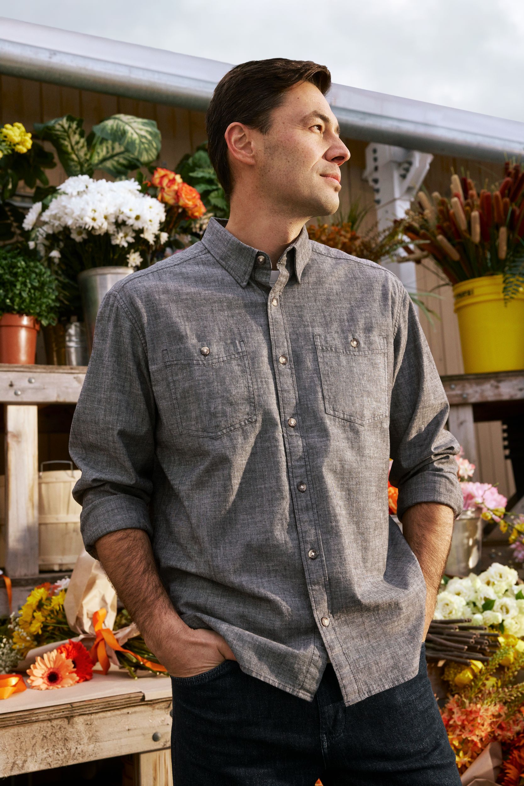 Denver Hayes Men's Long Sleeve Chambray Shirt