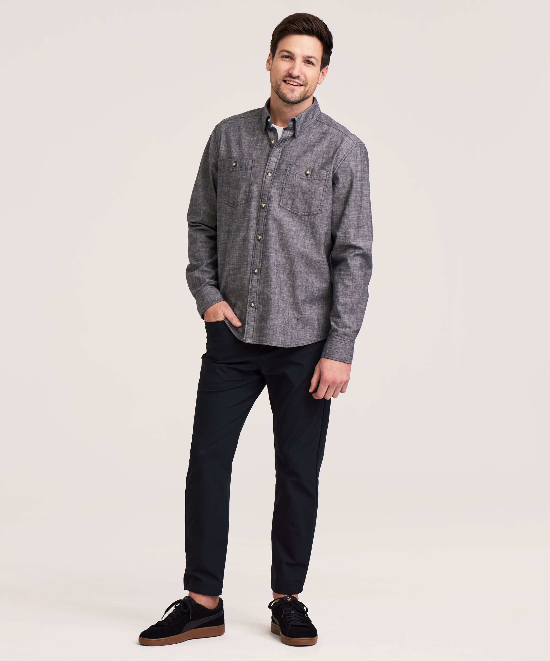 Chemise à manches longues en tissu chambray pour hommes, Denver Hayes