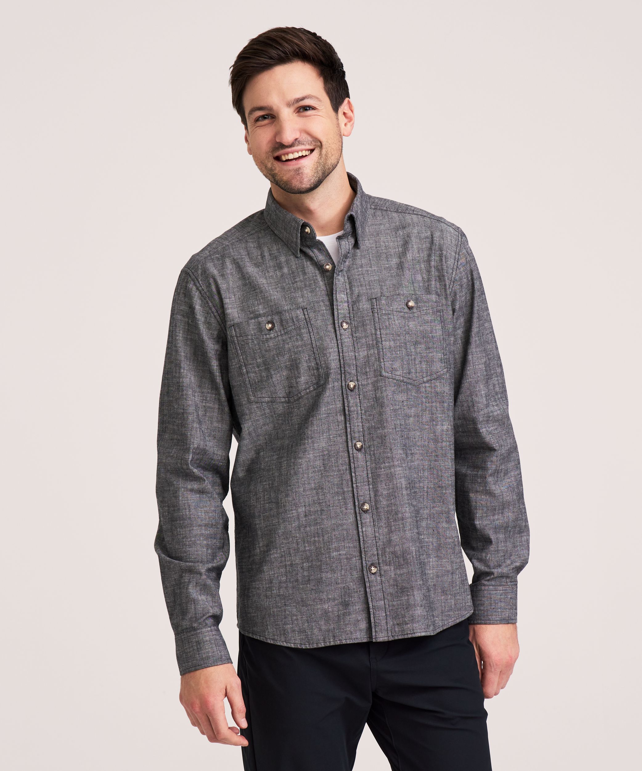 Chemise à manches longues en tissu chambray pour hommes, Denver Hayes