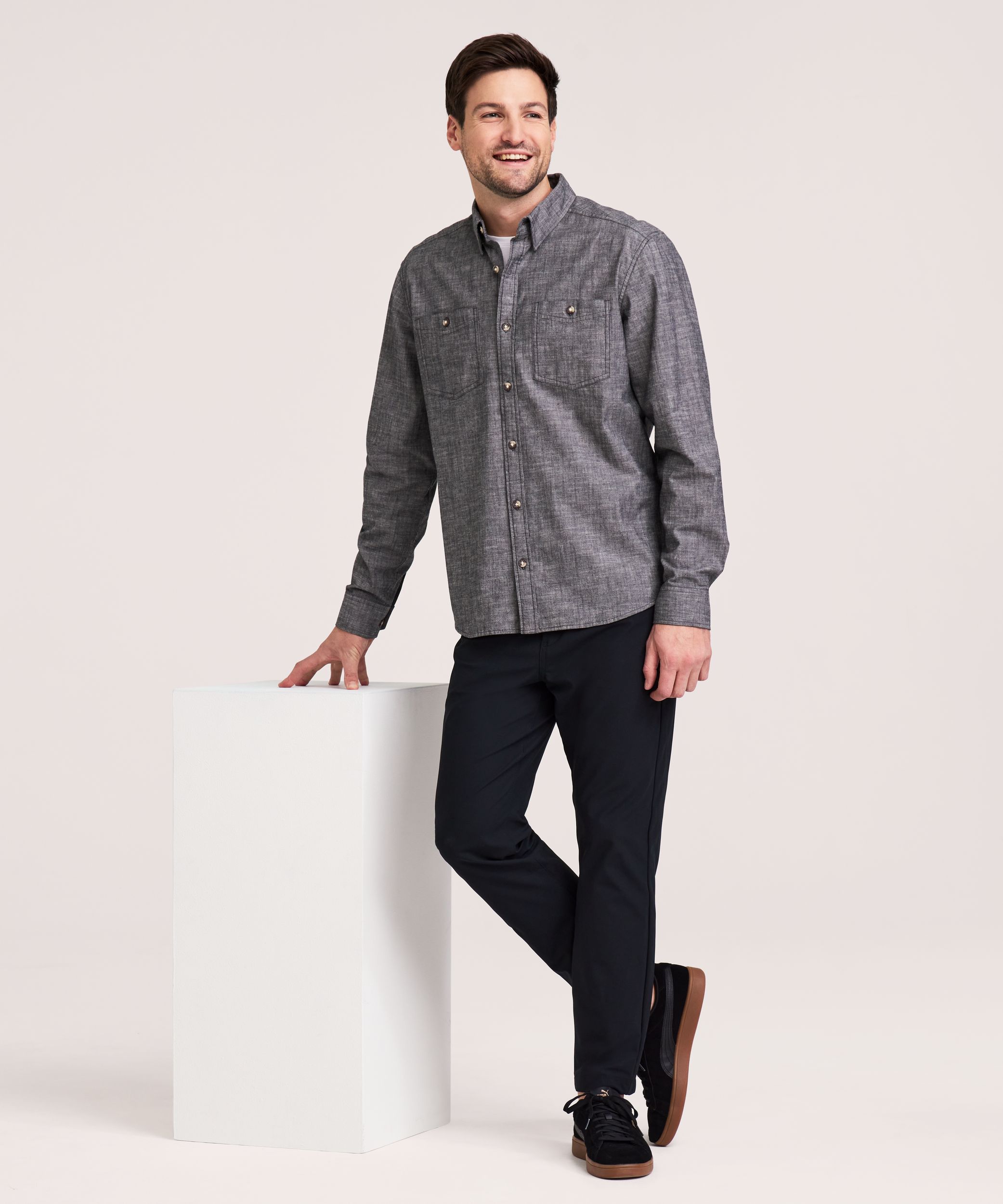 Chemise à manches longues en tissu chambray pour hommes, Denver Hayes