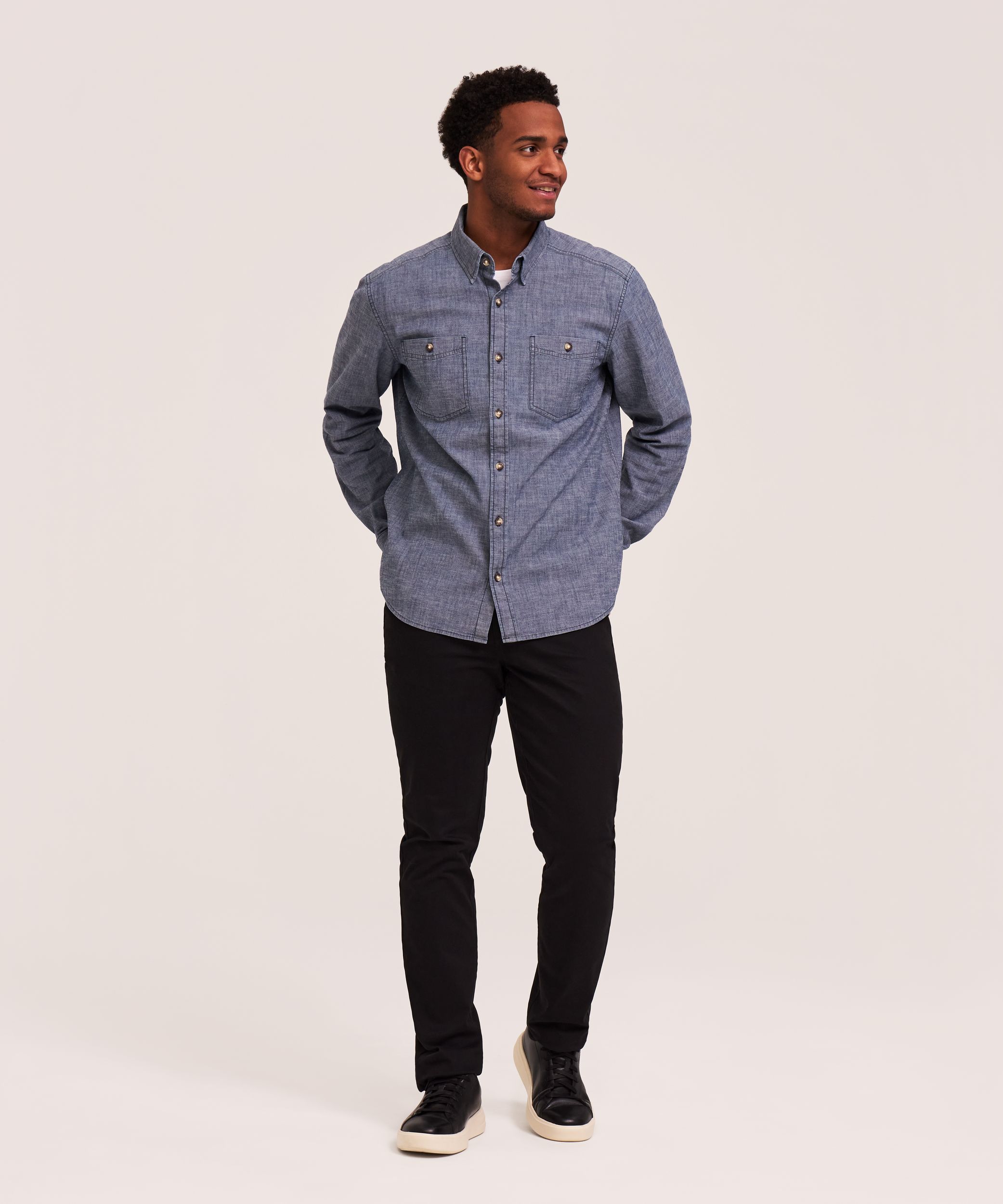 Denver Hayes Men's Long Sleeve Chambray Shirt