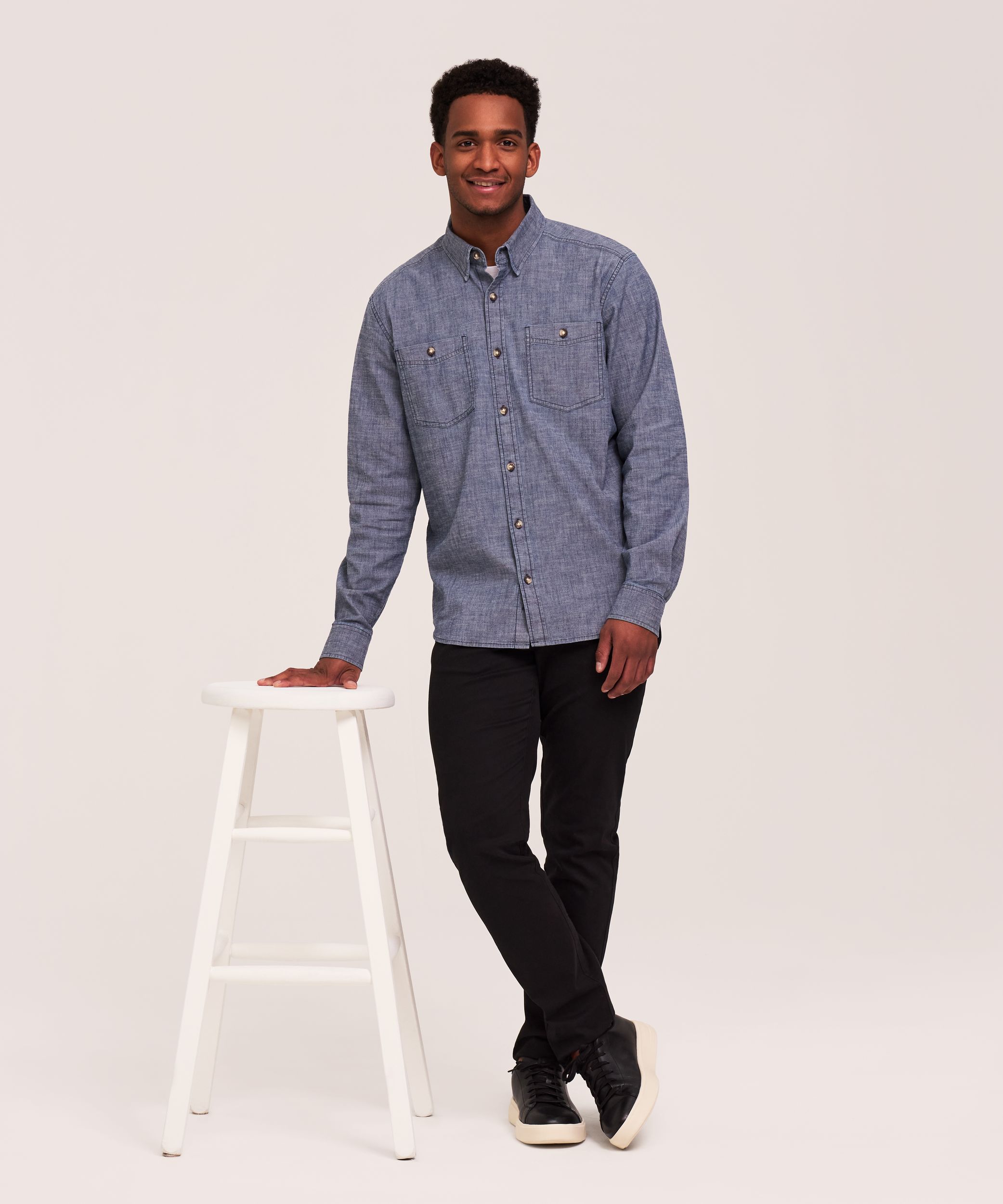 Denver Hayes Men's Long Sleeve Chambray Shirt