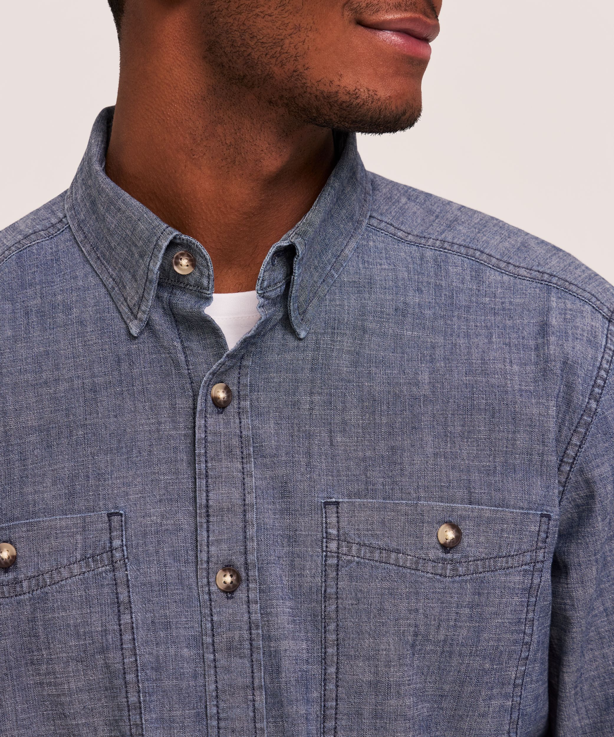 Denver Hayes Men's Long Sleeve Chambray Shirt