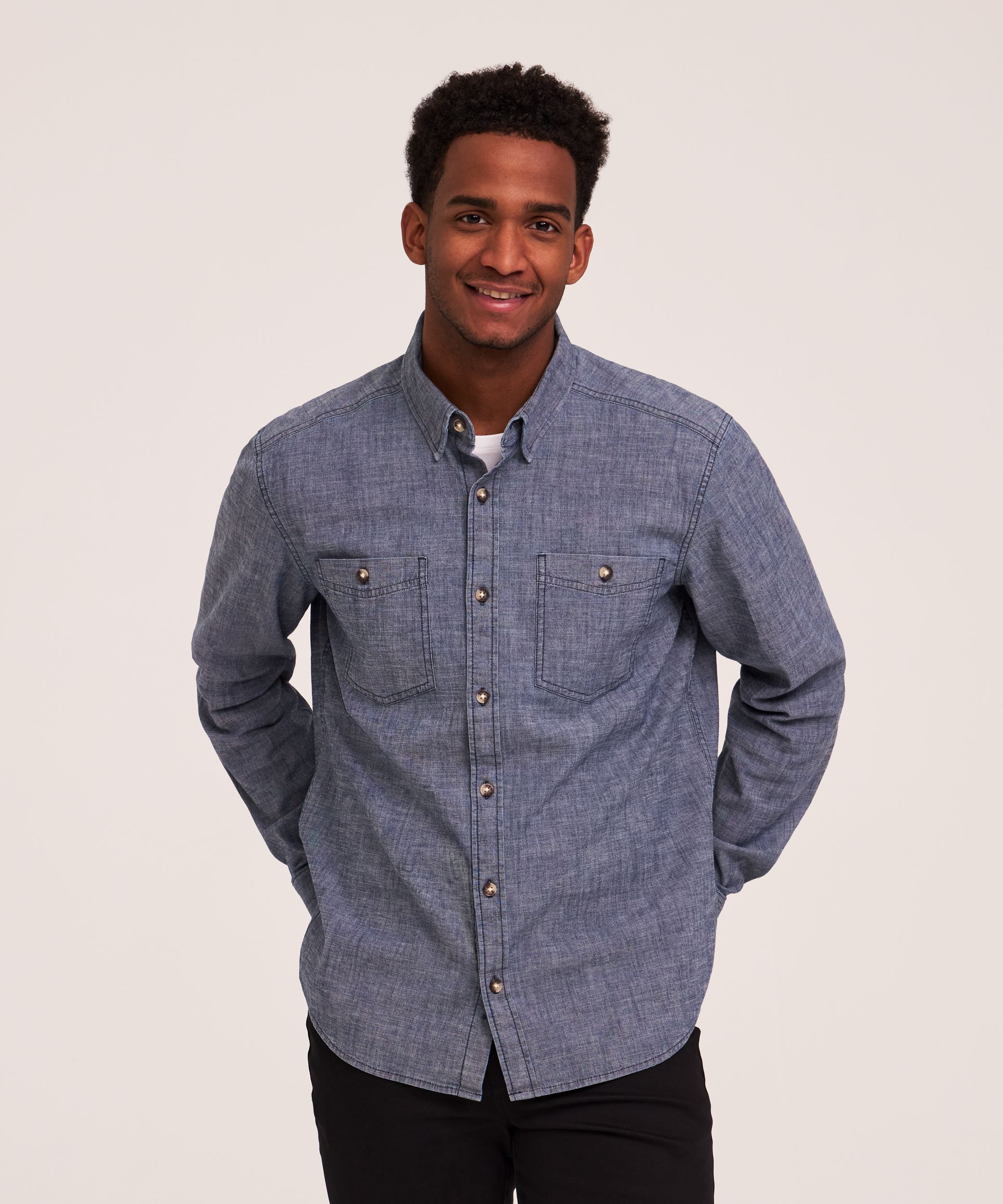 Denver Hayes Men's Long Sleeve Chambray Shirt