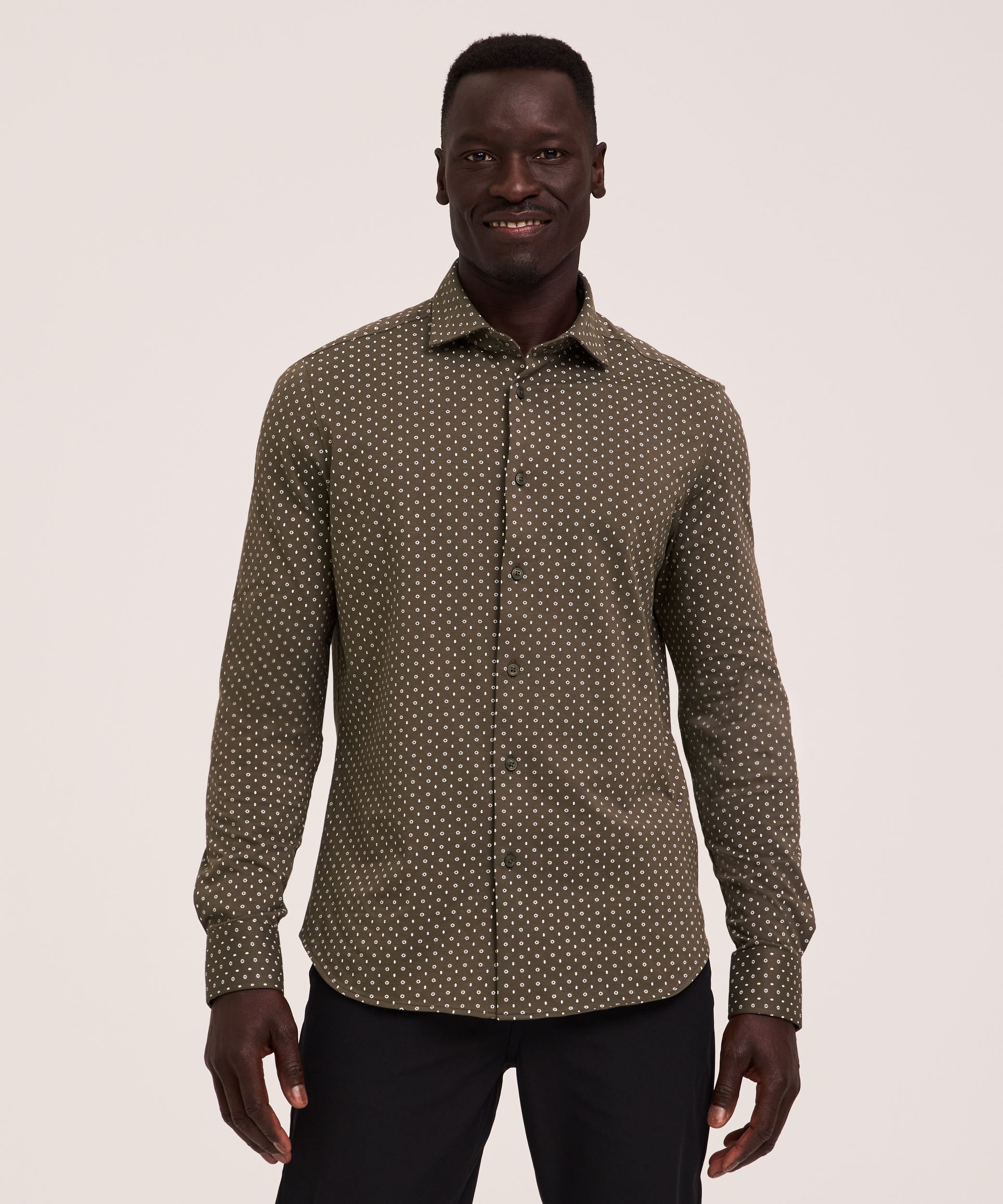 Denver Hayes Men's Long Sleeve Button-up Knit Shirt