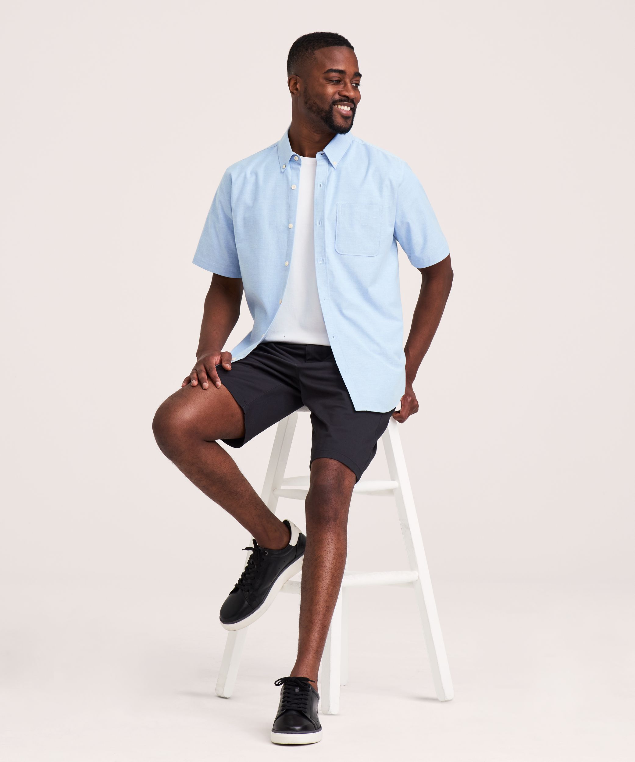 Denver Hayes Men's Short Sleeve Stretch Premium Oxford Shirt