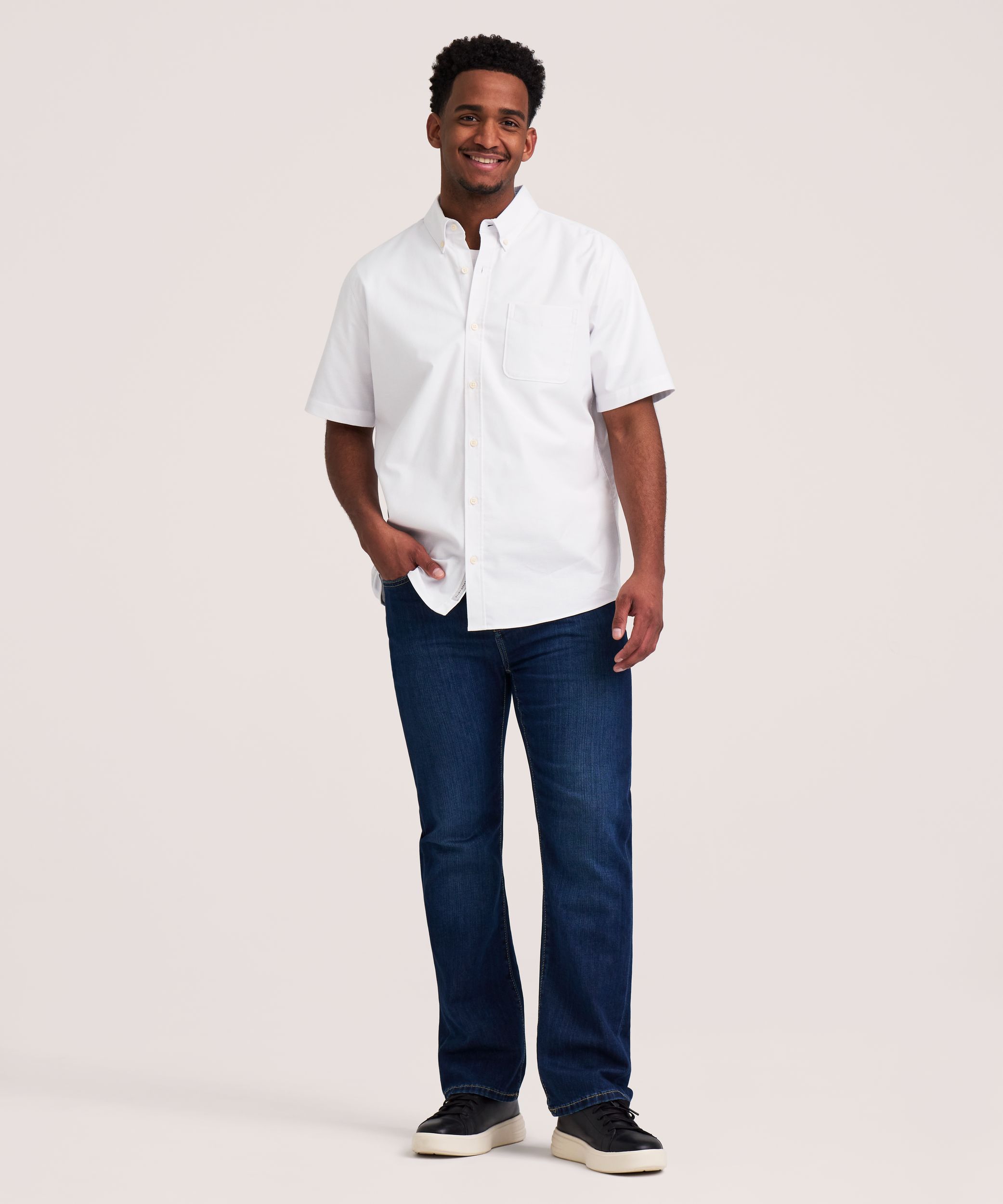 Denver Hayes Men's Short Sleeve Stretch Premium Oxford Shirt