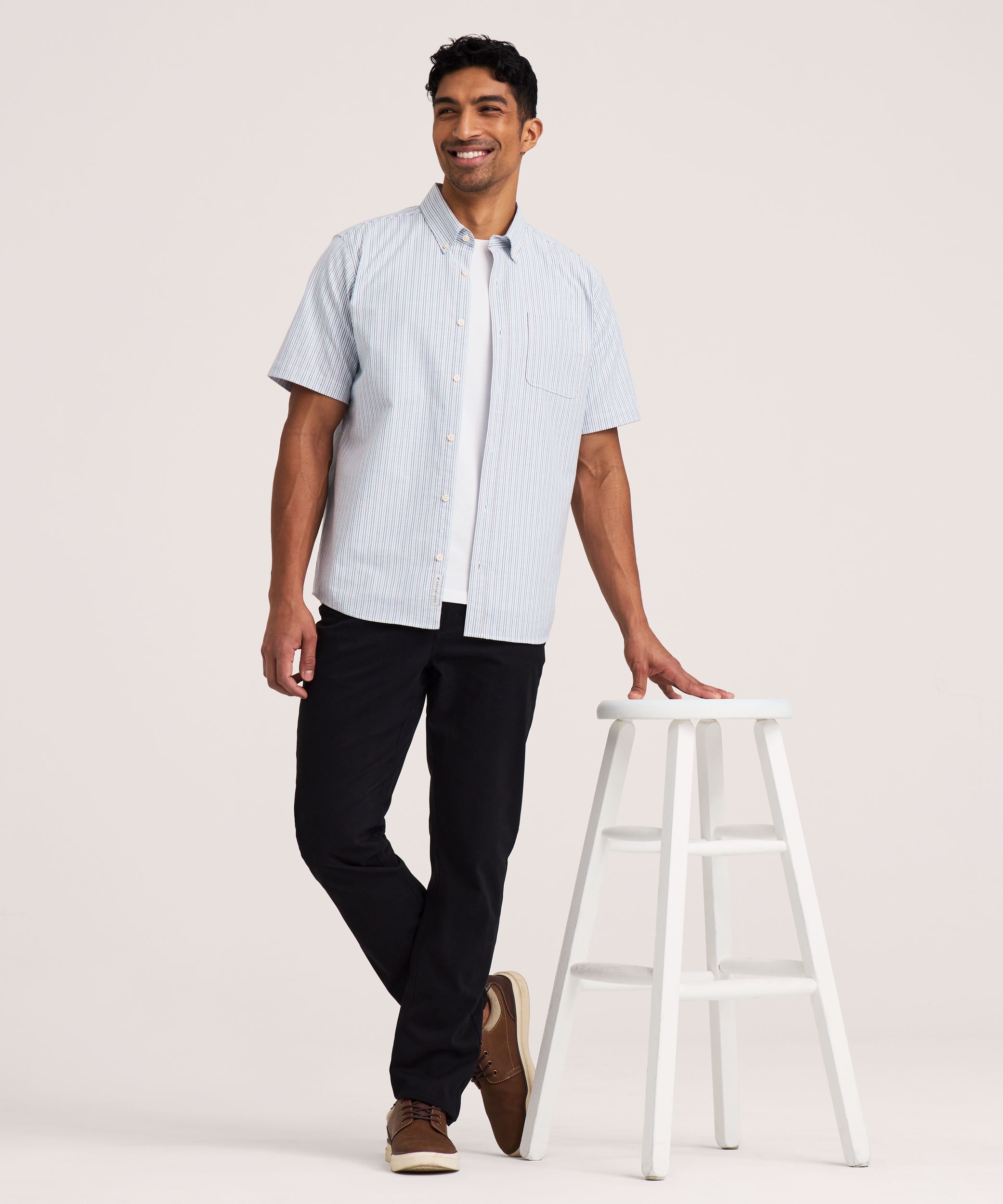 Denver Hayes Men's Short Sleeve Stretch Premium Oxford Shirt