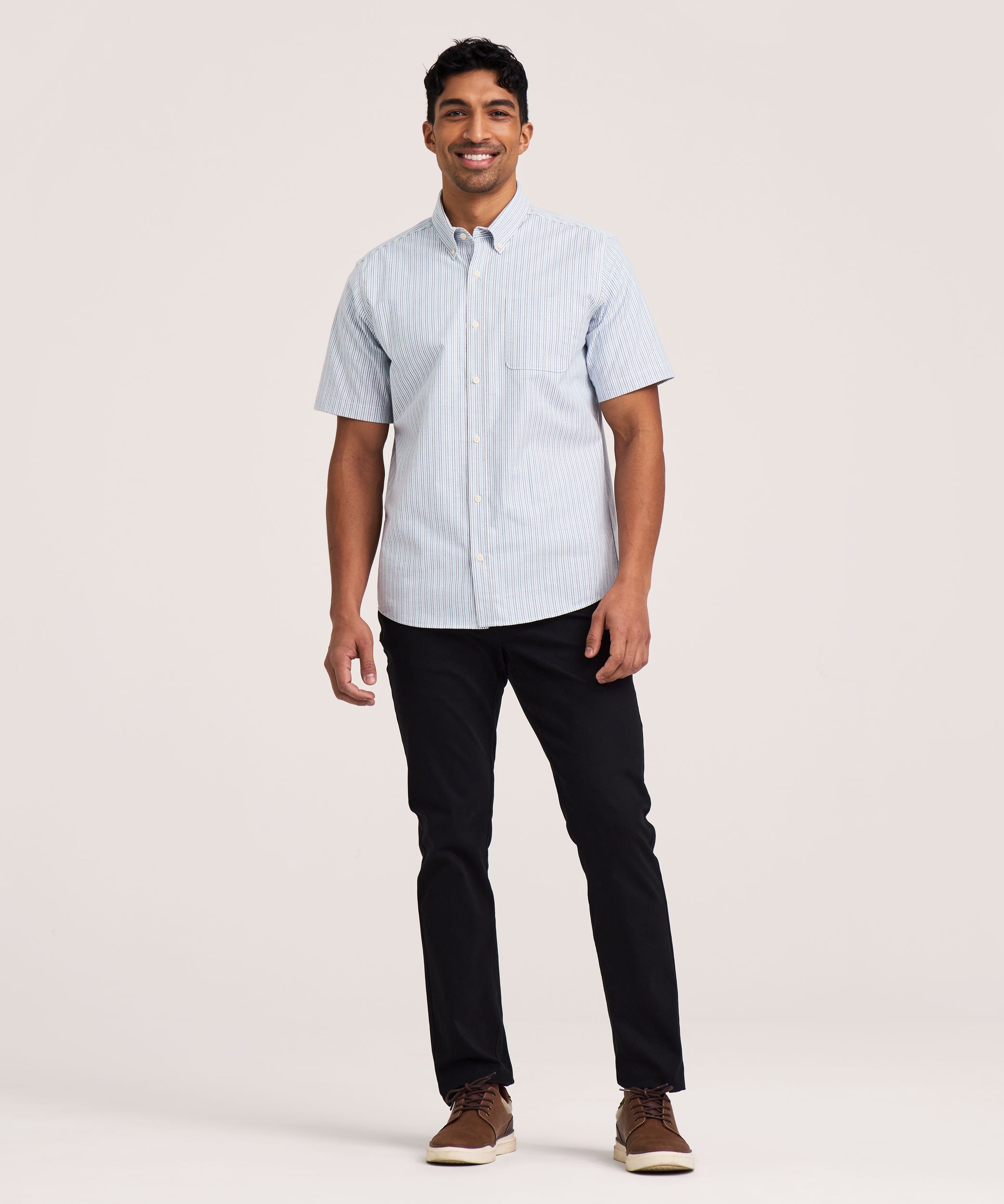 Denver Hayes Men's Short Sleeve Stretch Premium Oxford Shirt
