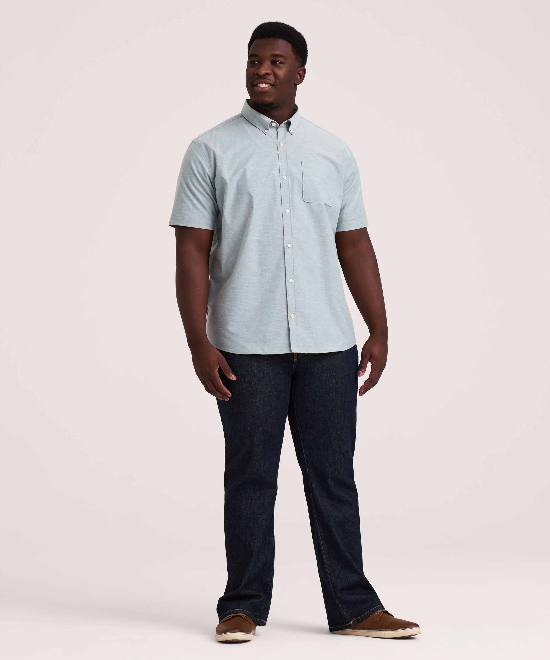 Denver Hayes Men's Short Sleeve Stretch Premium Oxford Shirt