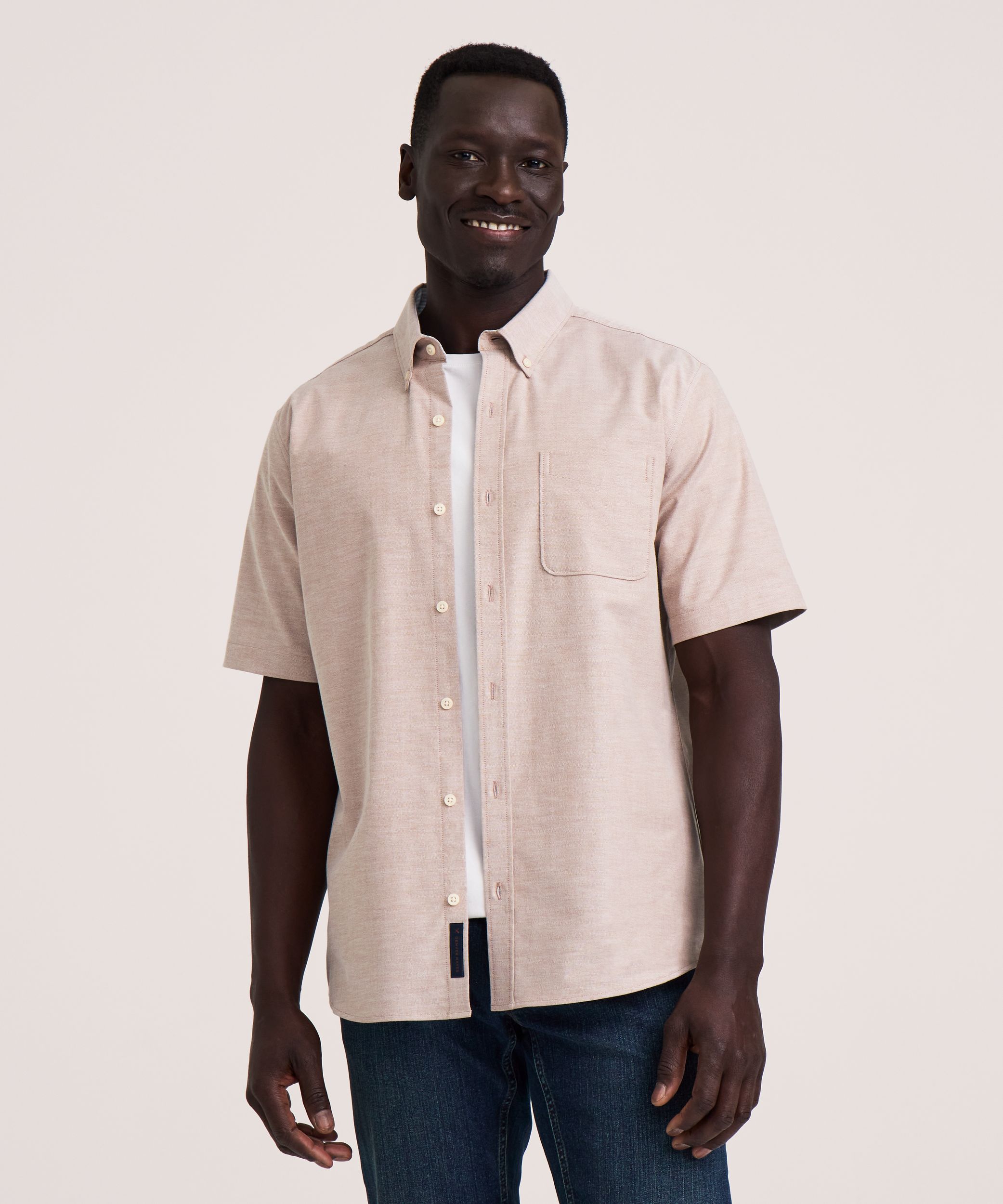 Denver Hayes Men's Short Sleeve Stretch Premium Oxford Shirt