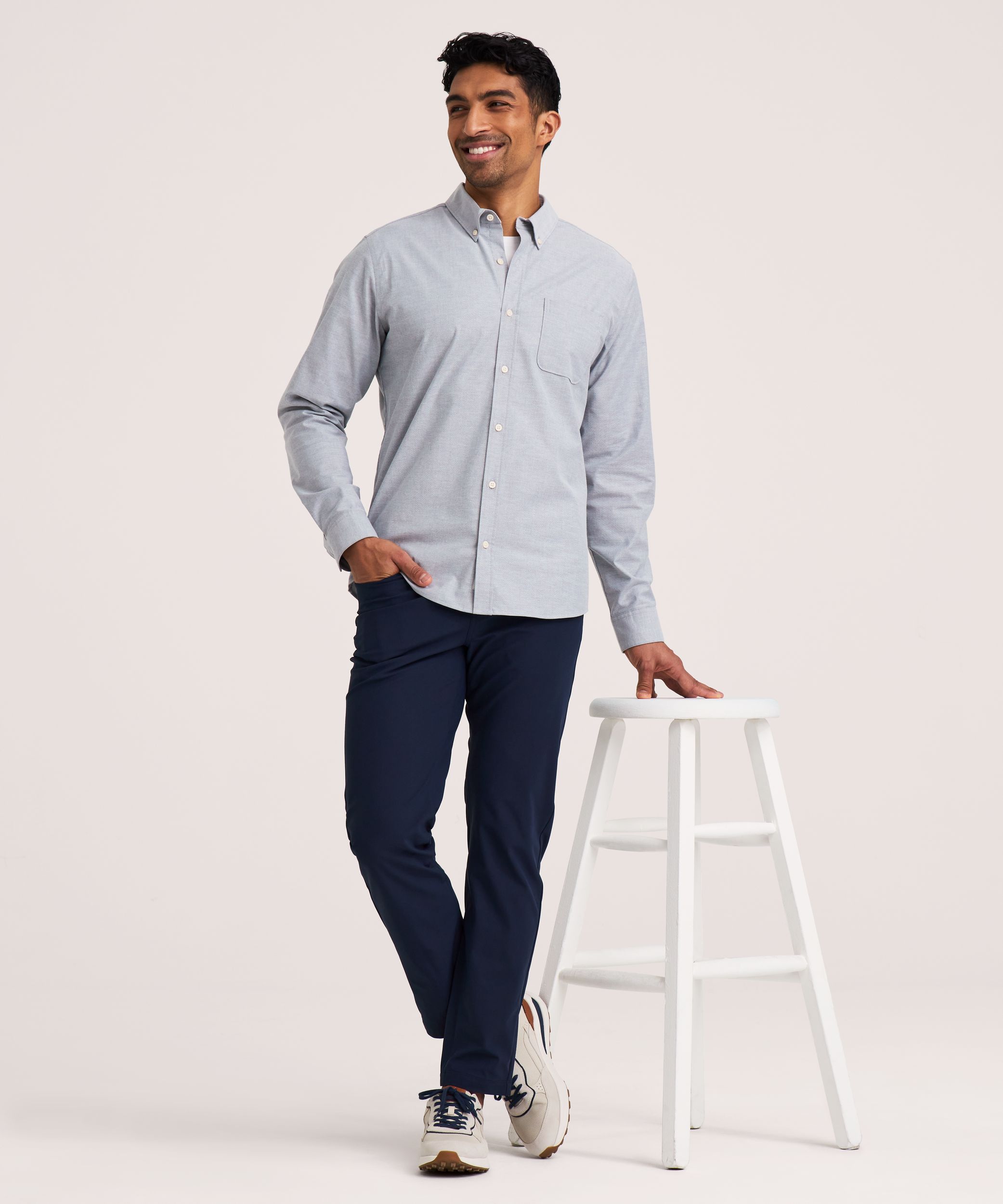 Denver Hayes Men's Long Sleeve Stretch Premium Oxford Shirt