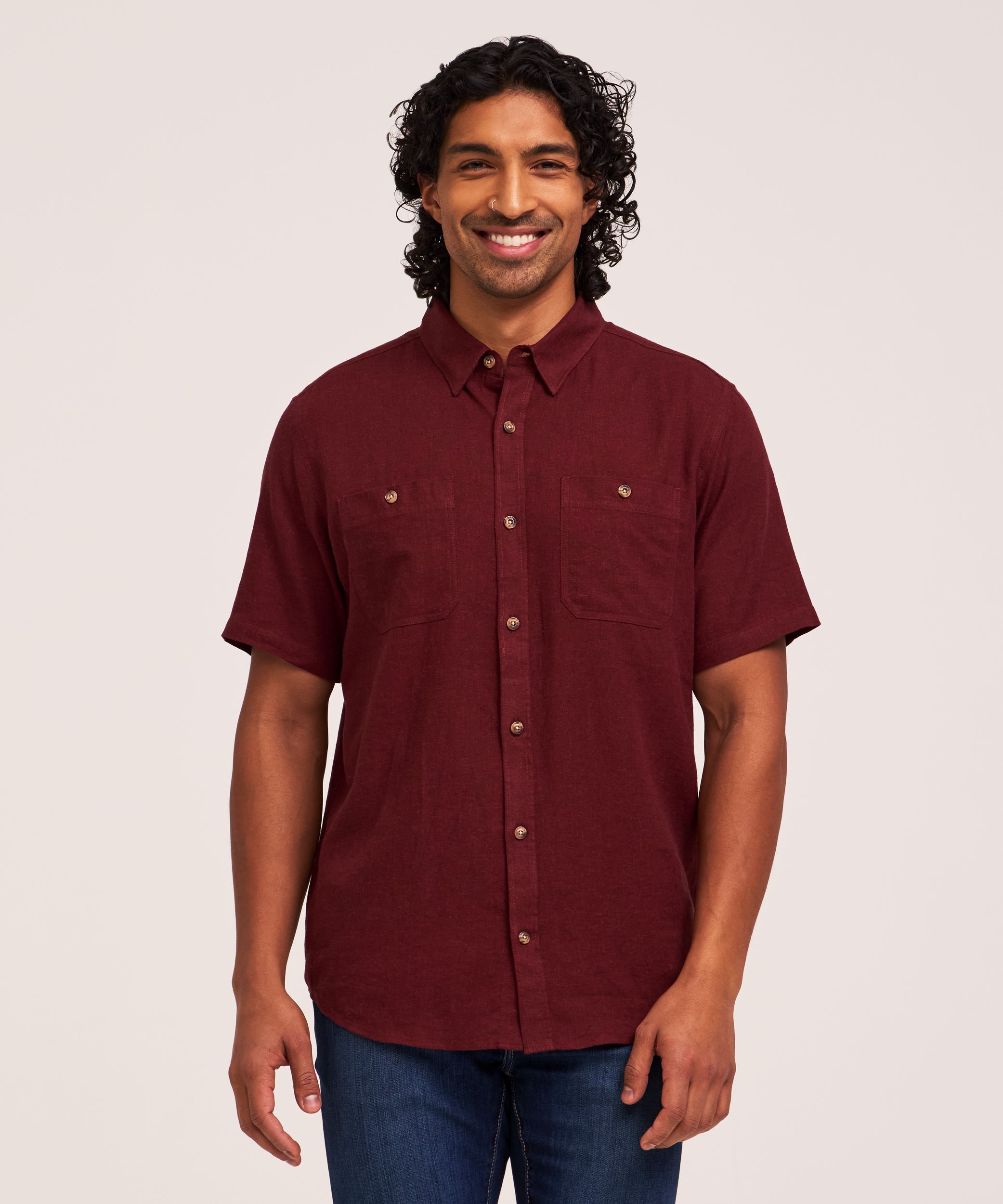 Chemise à manches courtes en mélange de lin, Denver Hayes