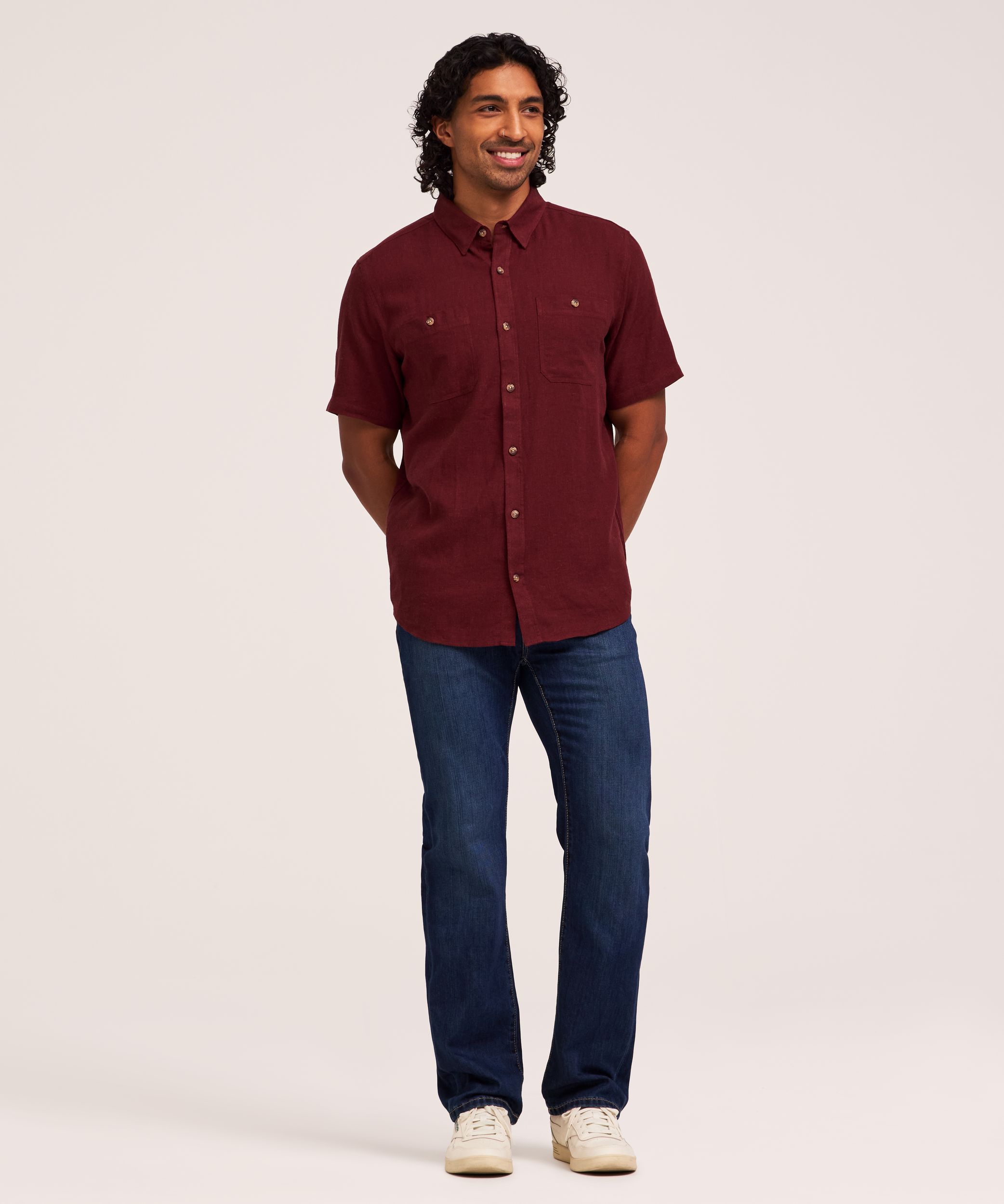 Chemise à manches courtes en mélange de lin, Denver Hayes