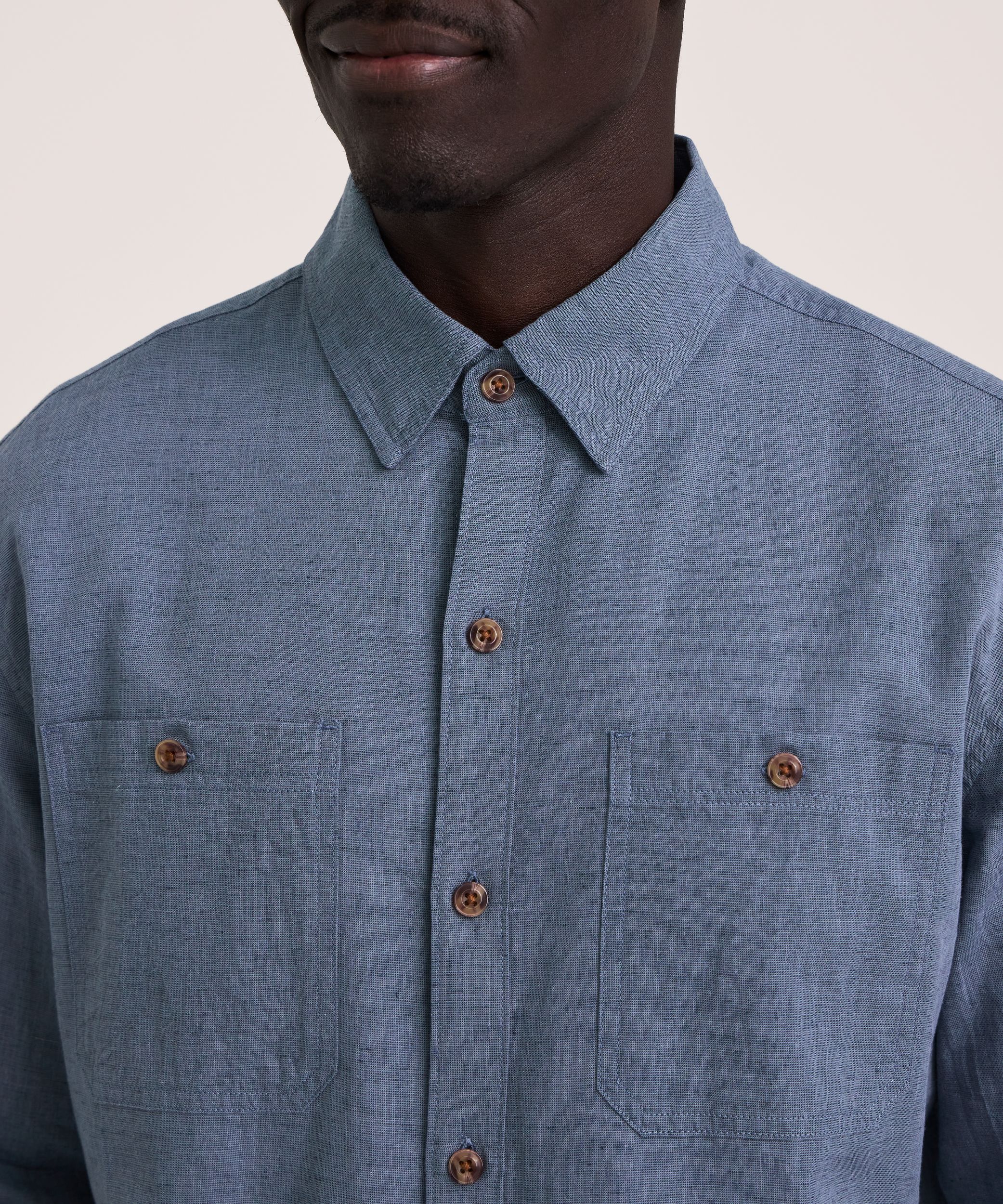 Denver Hayes Men's Long Sleeve Lightweight Linen Blend Shirt