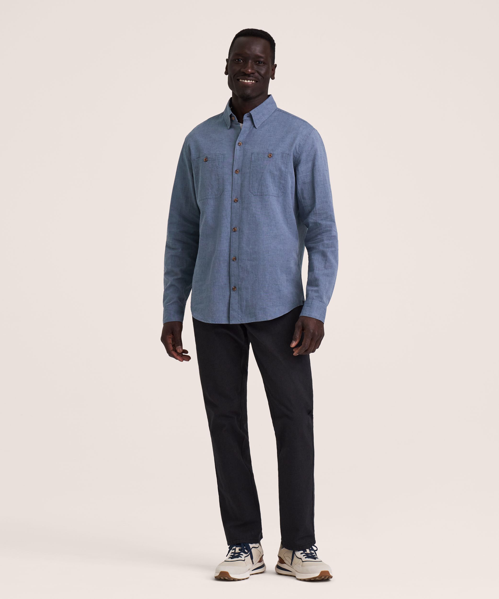 Denver Hayes Men's Long Sleeve Lightweight Linen Blend Shirt