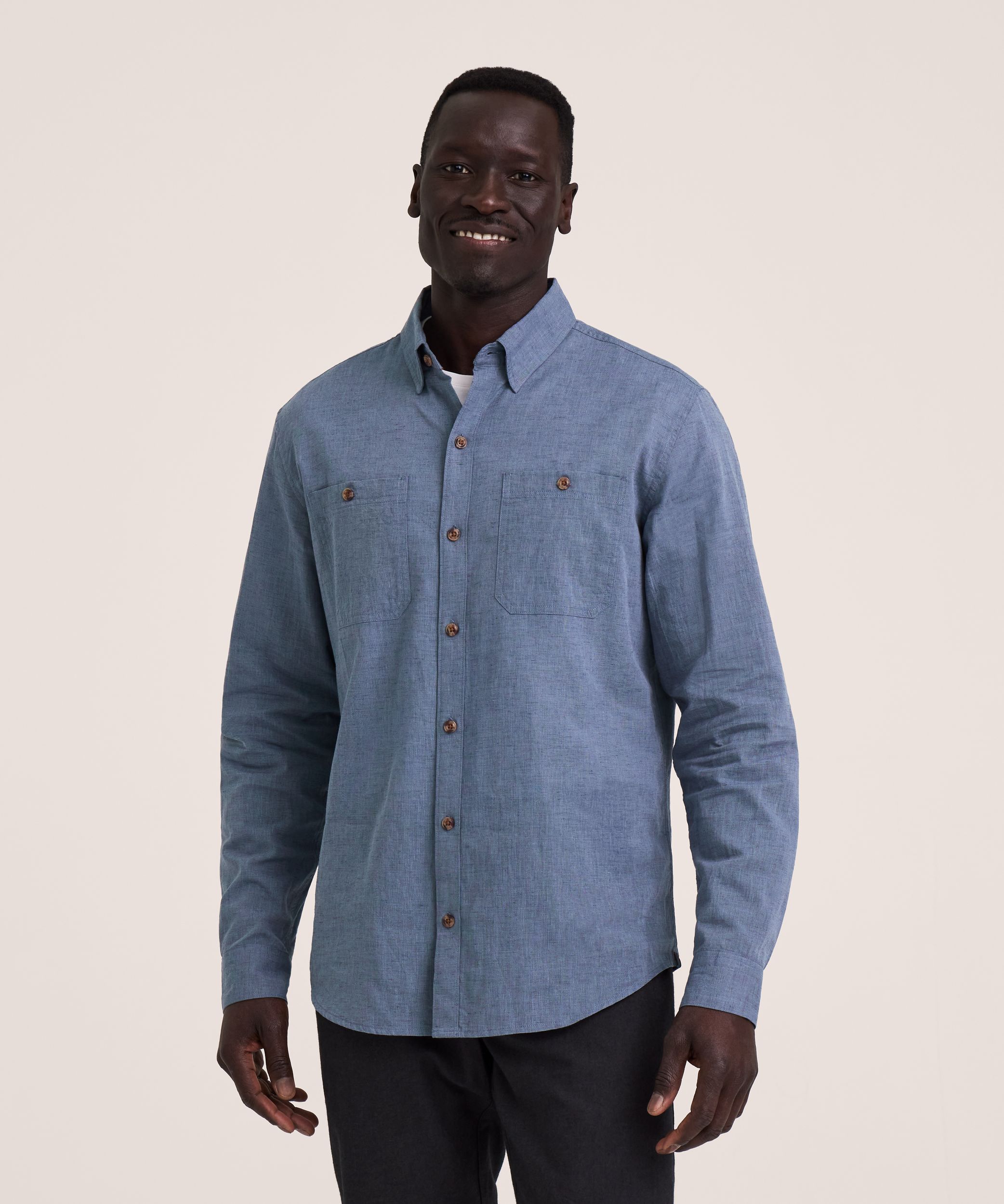 Denver Hayes Men's Long Sleeve Lightweight Linen Blend Shirt