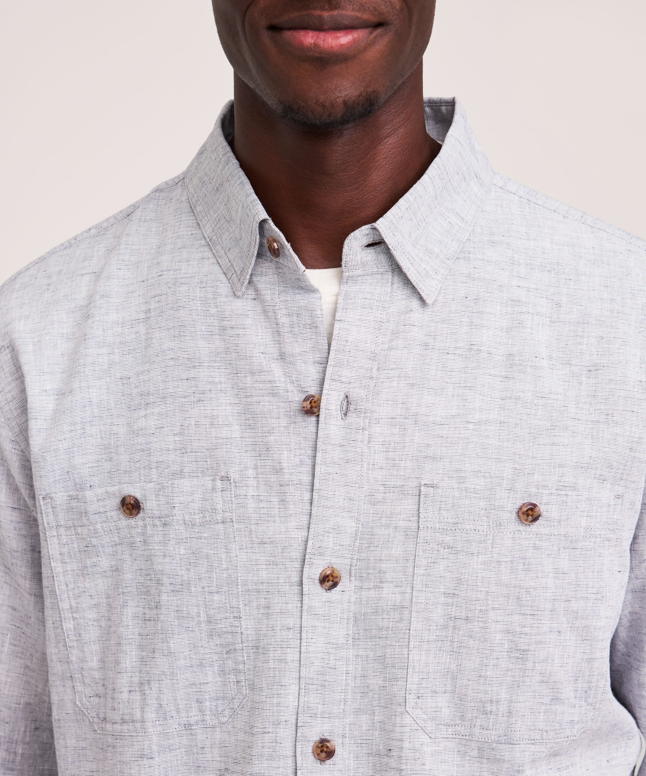 Denver Hayes Men's Long Sleeve Lightweight Linen Blend Shirt