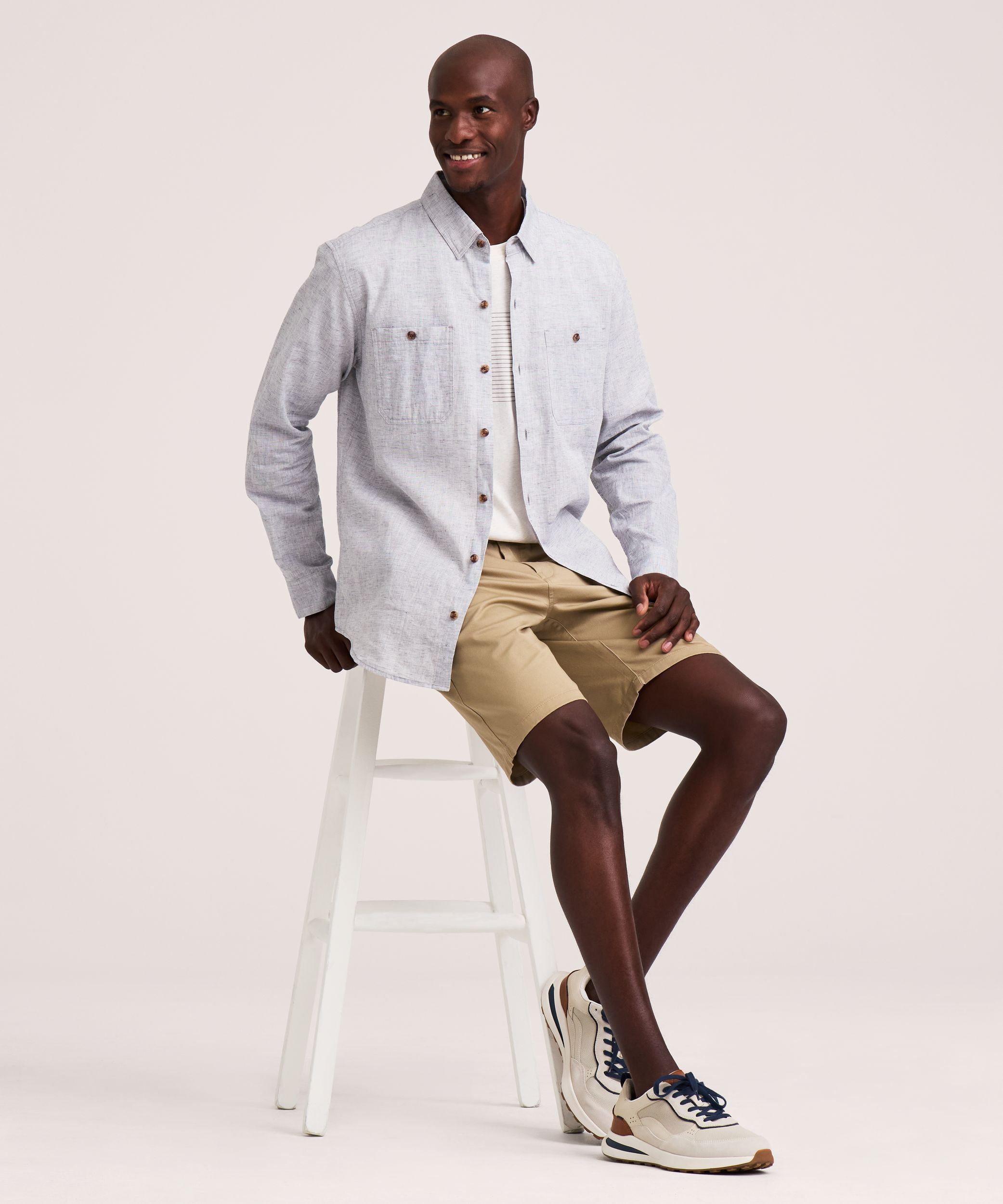 Denver Hayes Men's Long Sleeve Lightweight Linen Blend Shirt