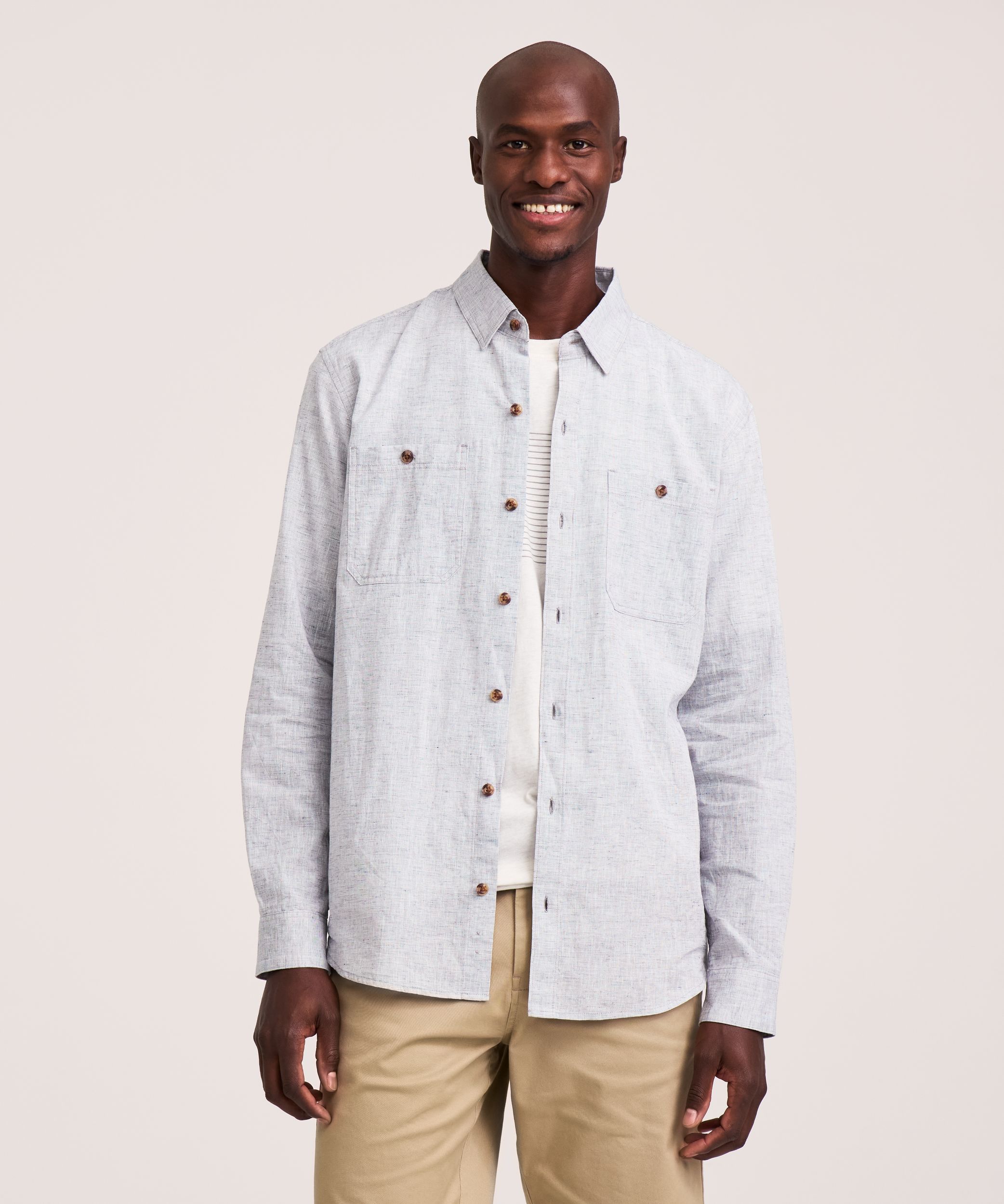 Denver Hayes Men's Long Sleeve Lightweight Linen Blend Shirt