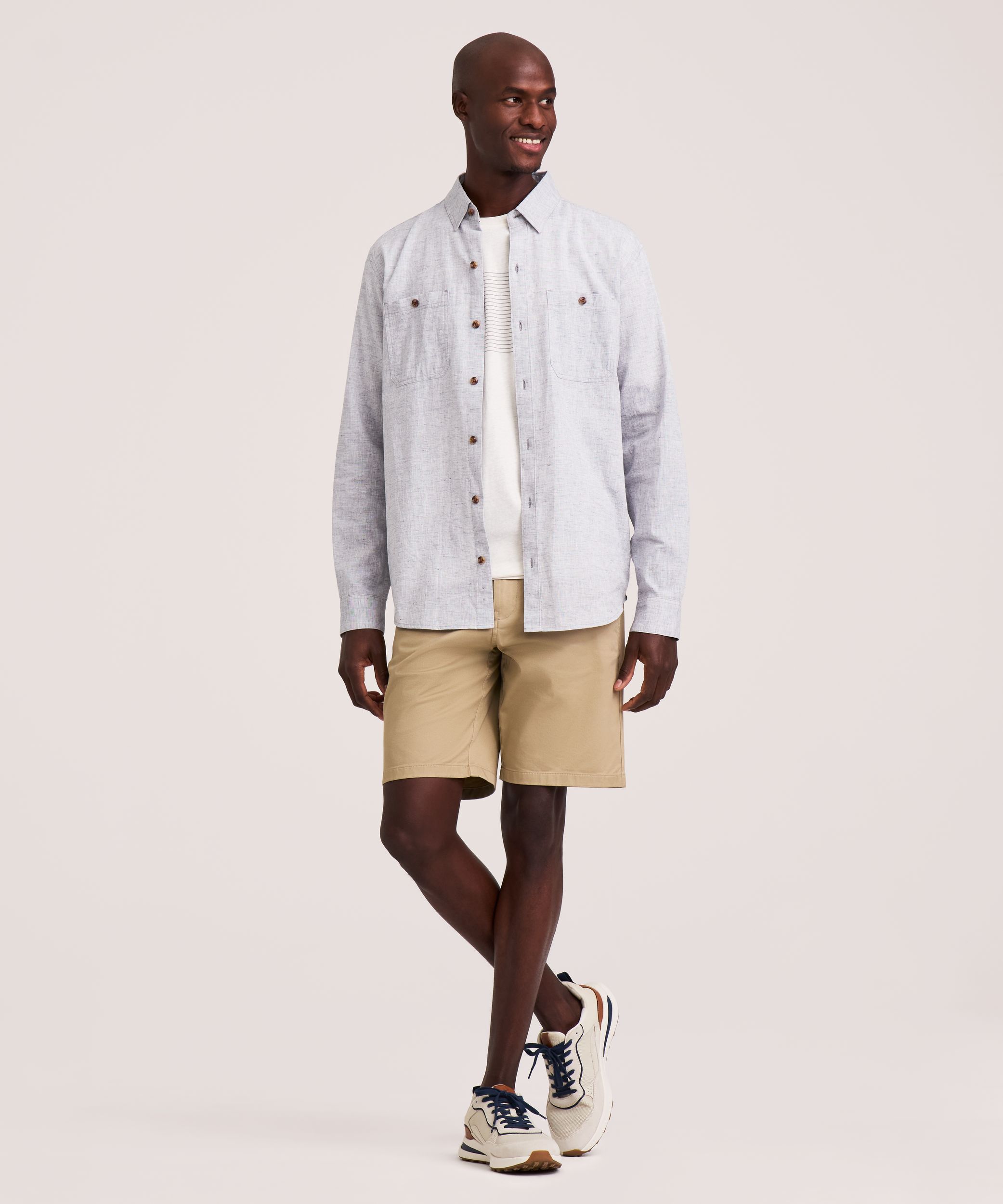 Denver Hayes Men's Long Sleeve Lightweight Linen Blend Shirt