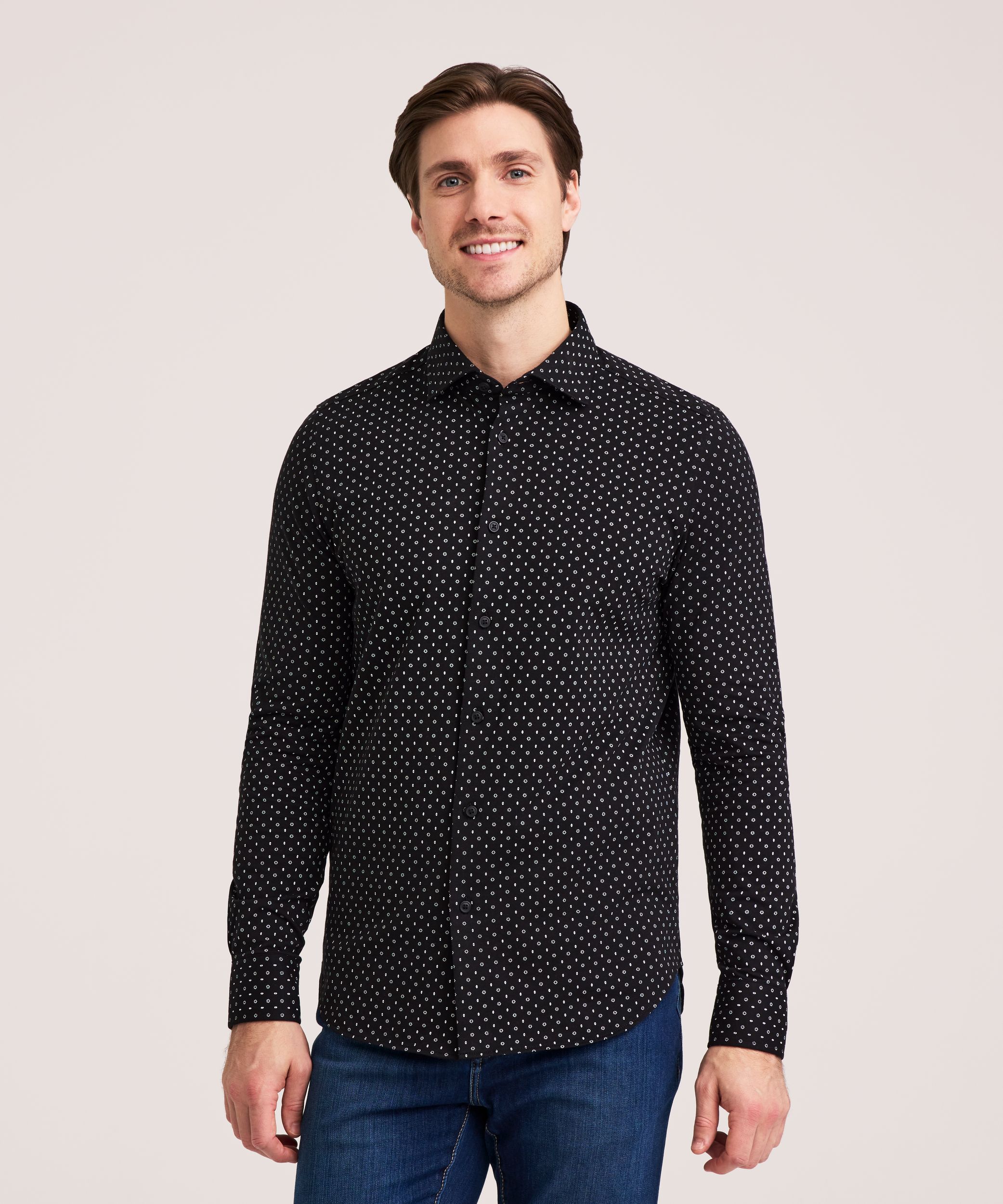 Denver Hayes Men's Long Sleeve Button-up Knit Shirt
