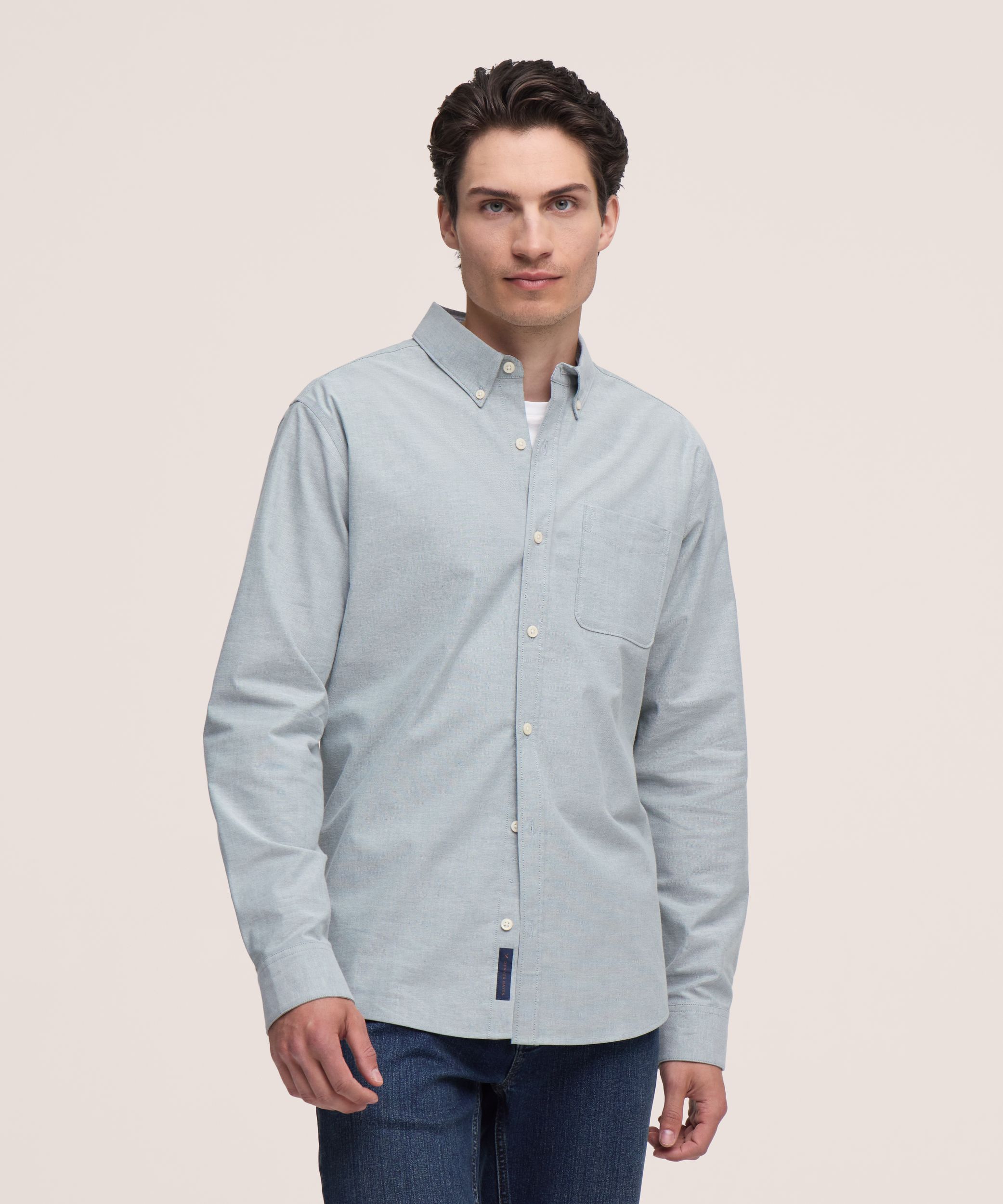 Denver Hayes Men's Long Sleeve Stretch Premium Oxford Shirt