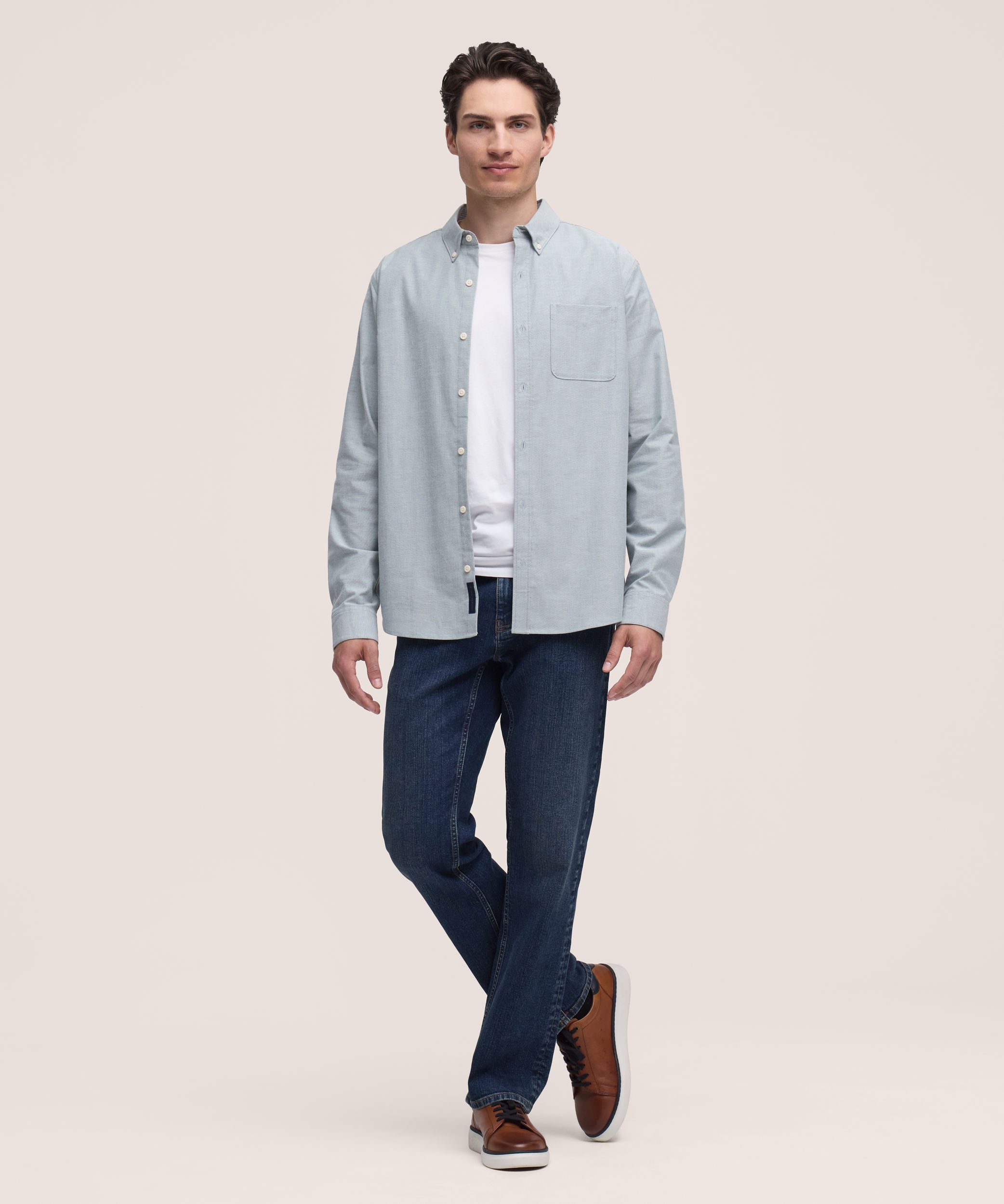 Denver Hayes Men's Long Sleeve Stretch Premium Oxford Shirt