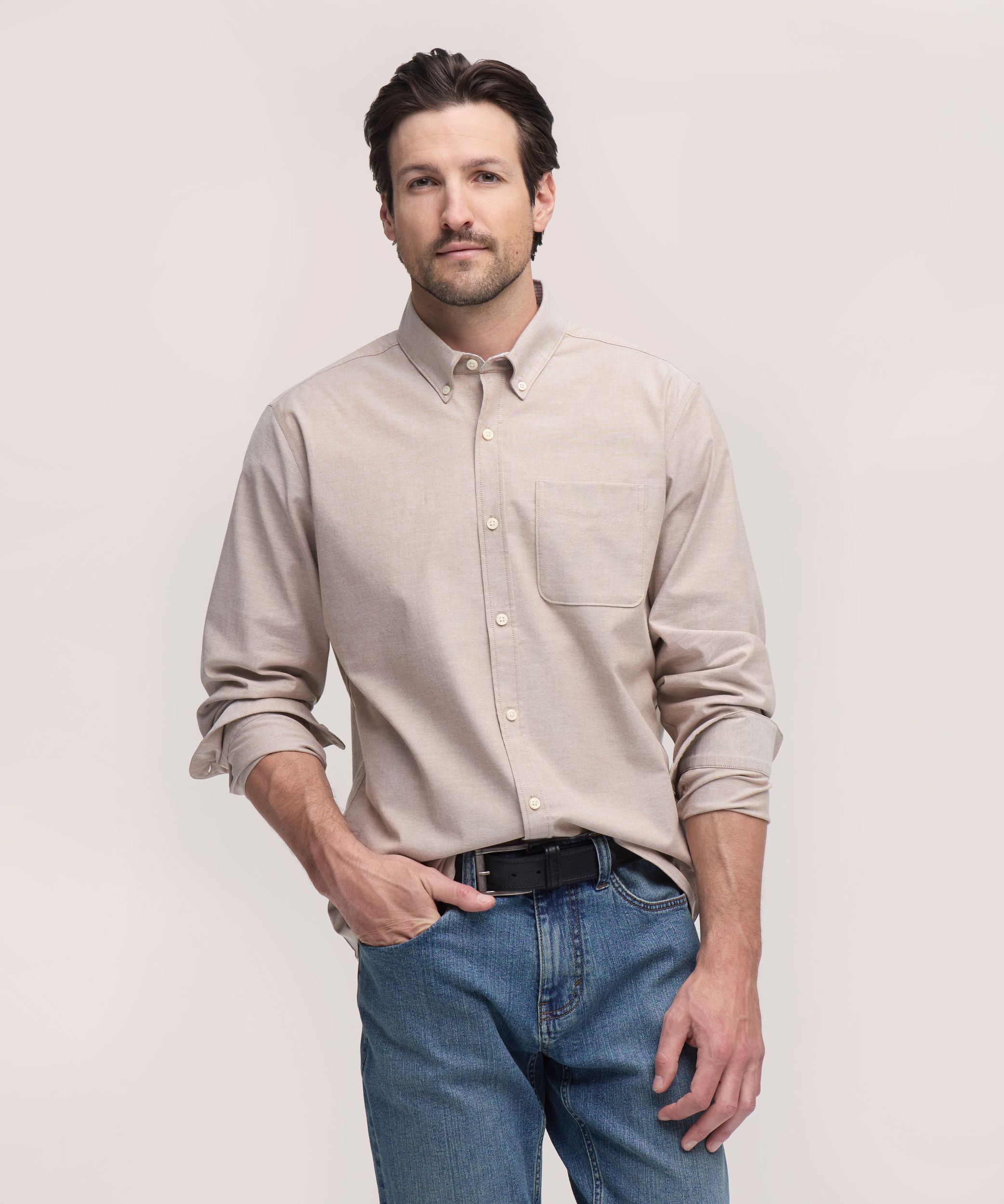 Chemise Oxford extensible à manches longues de première qualité pour hommes, Denver Hayes
