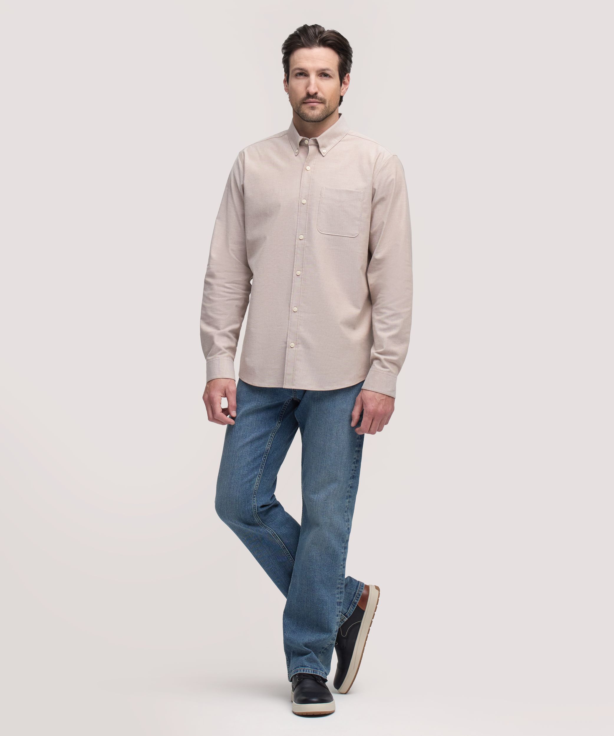Chemise Oxford extensible à manches longues de première qualité pour hommes, Denver Hayes