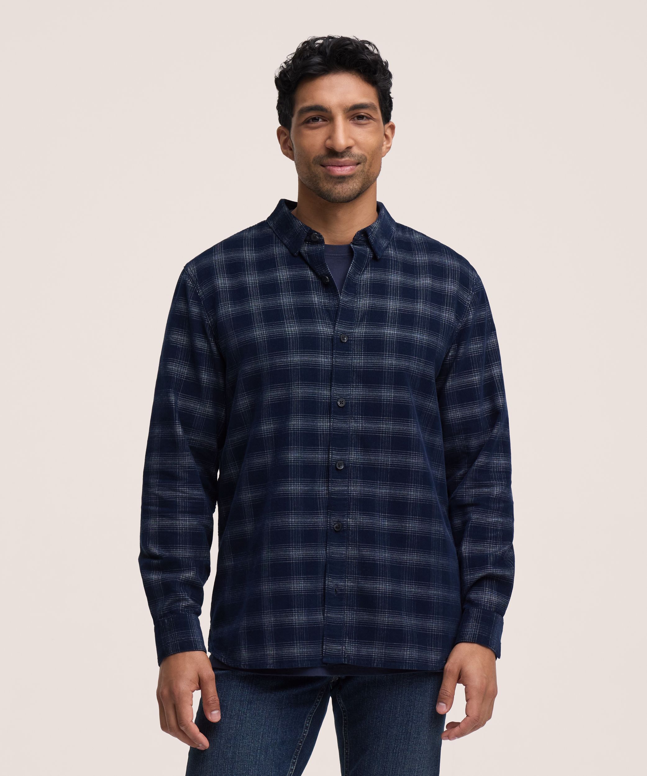 Chemise en velours côtelé à fines côtes extensible pour hommes, Denver Hayes